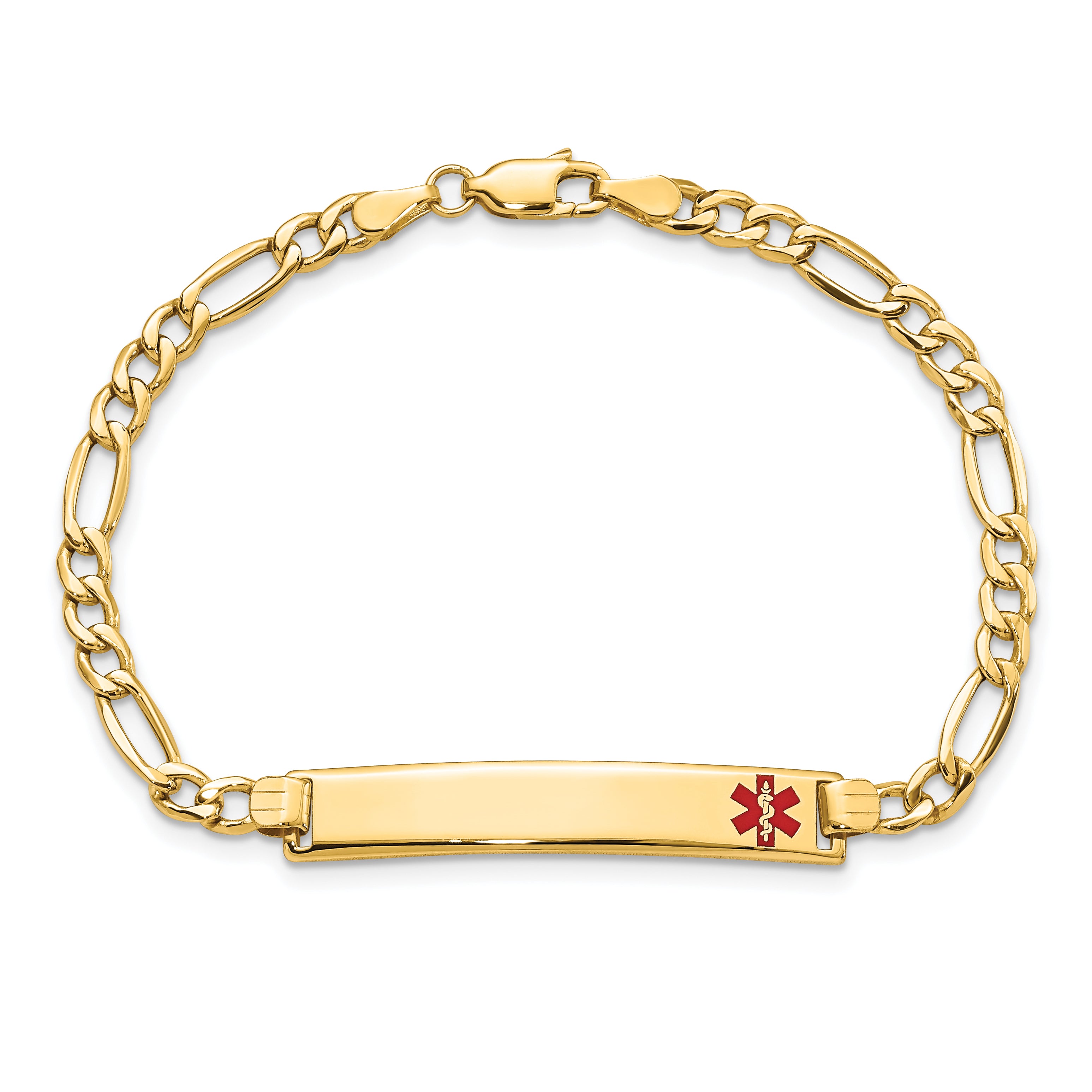 14K Semi-Solid Medical Polished Red Enamel Figaro Id Bracelet