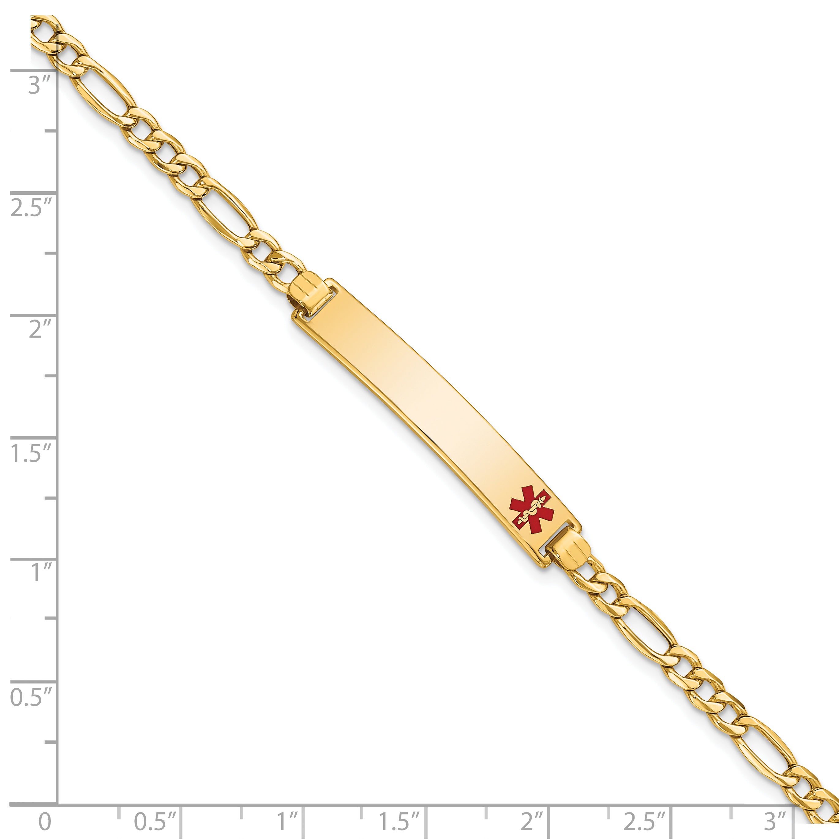 14K Semi-Solid Medical Polished Red Enamel Figaro Id Bracelet