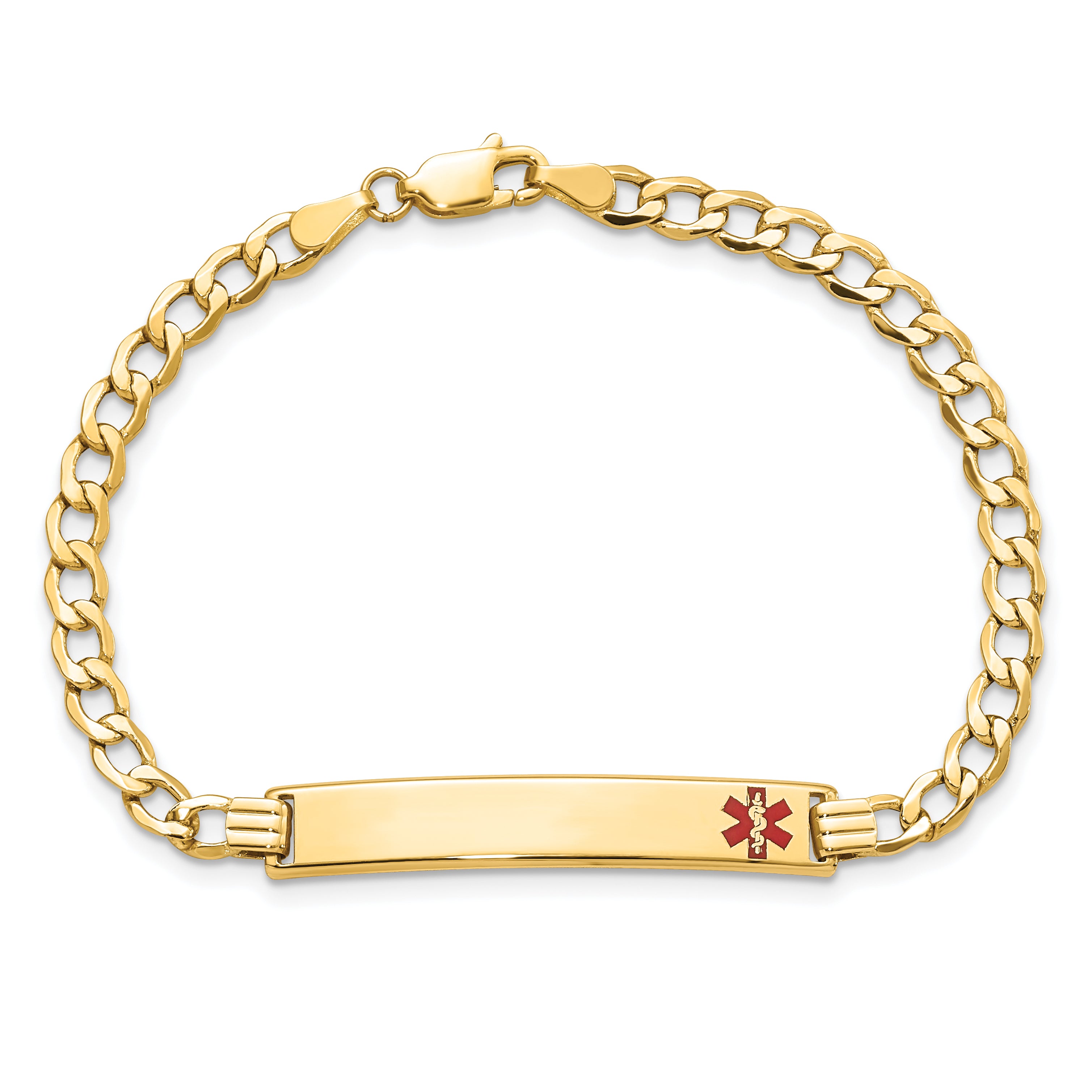 14K Semi-Solid Medical Red Enamel Curb Link Id Bracelet