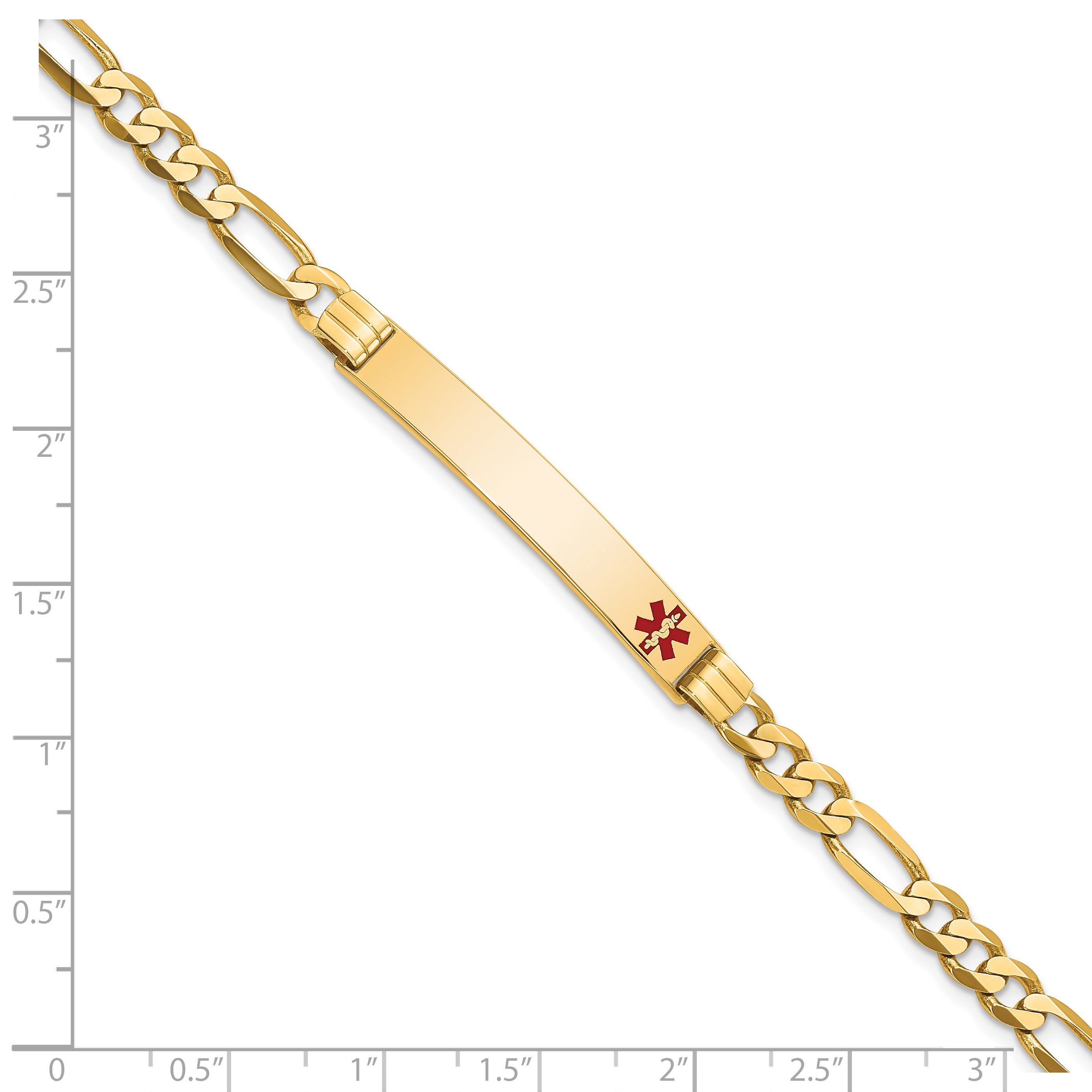 14K Medical Red Enamel Flat Figaro Link Id Bracelet