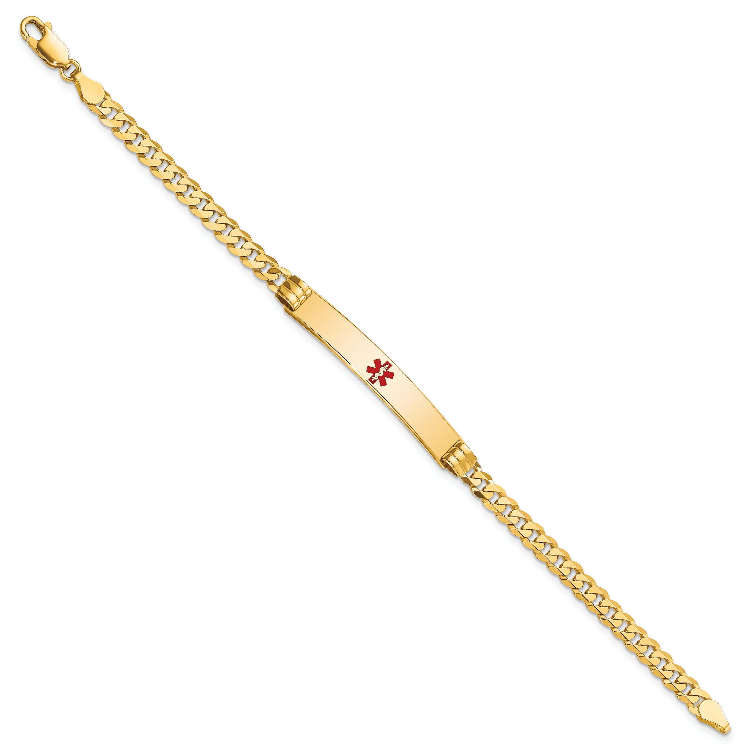 14K Medical Red Enamel Curb Link Id Bracelet