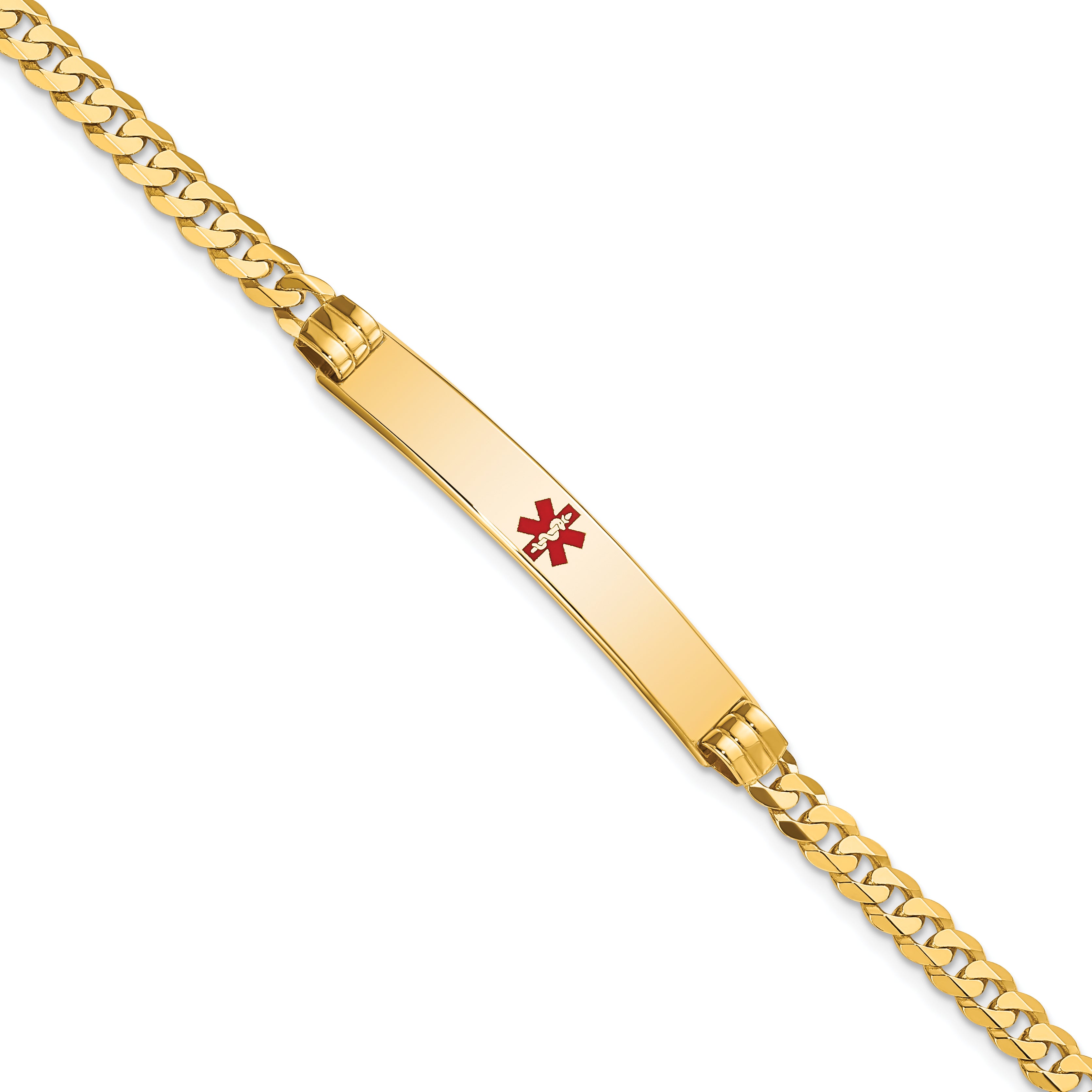 14K Medical Red Enamel Curb Link Id Bracelet