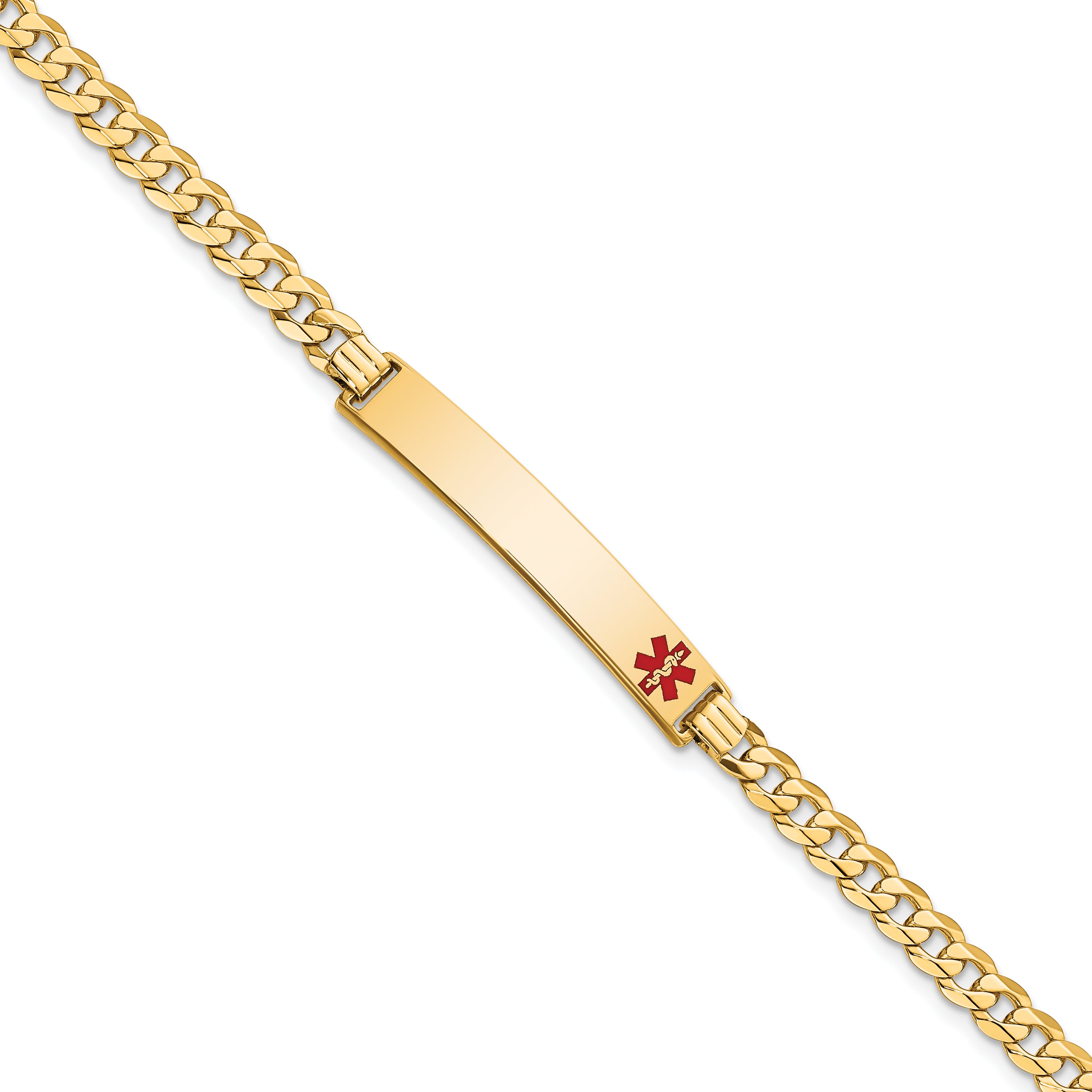 14K Medical Red Enamel Curb Link Id Bracelet