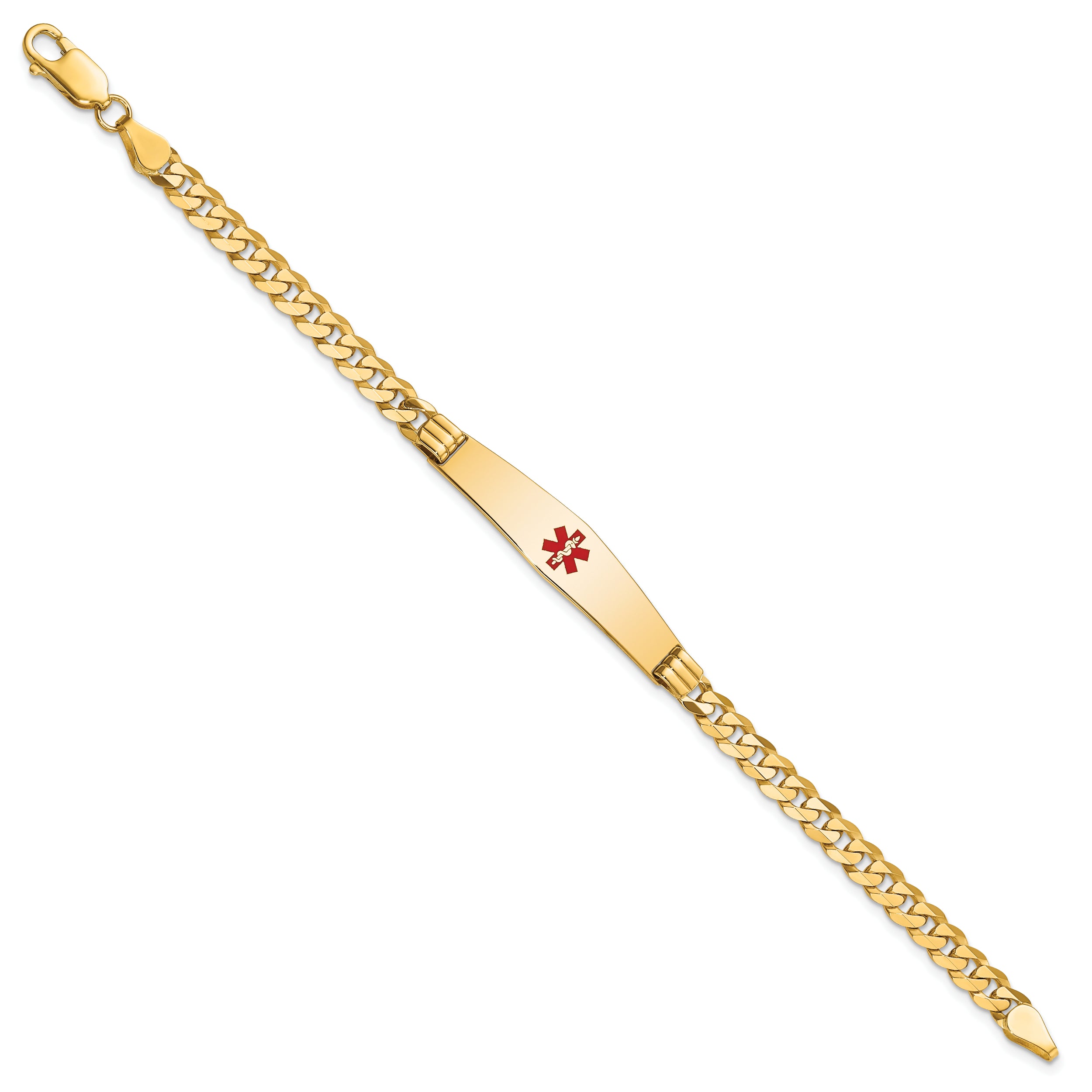 14K Medical Soft Diamond Shape Red Enamel Curb Link Id Bracelet