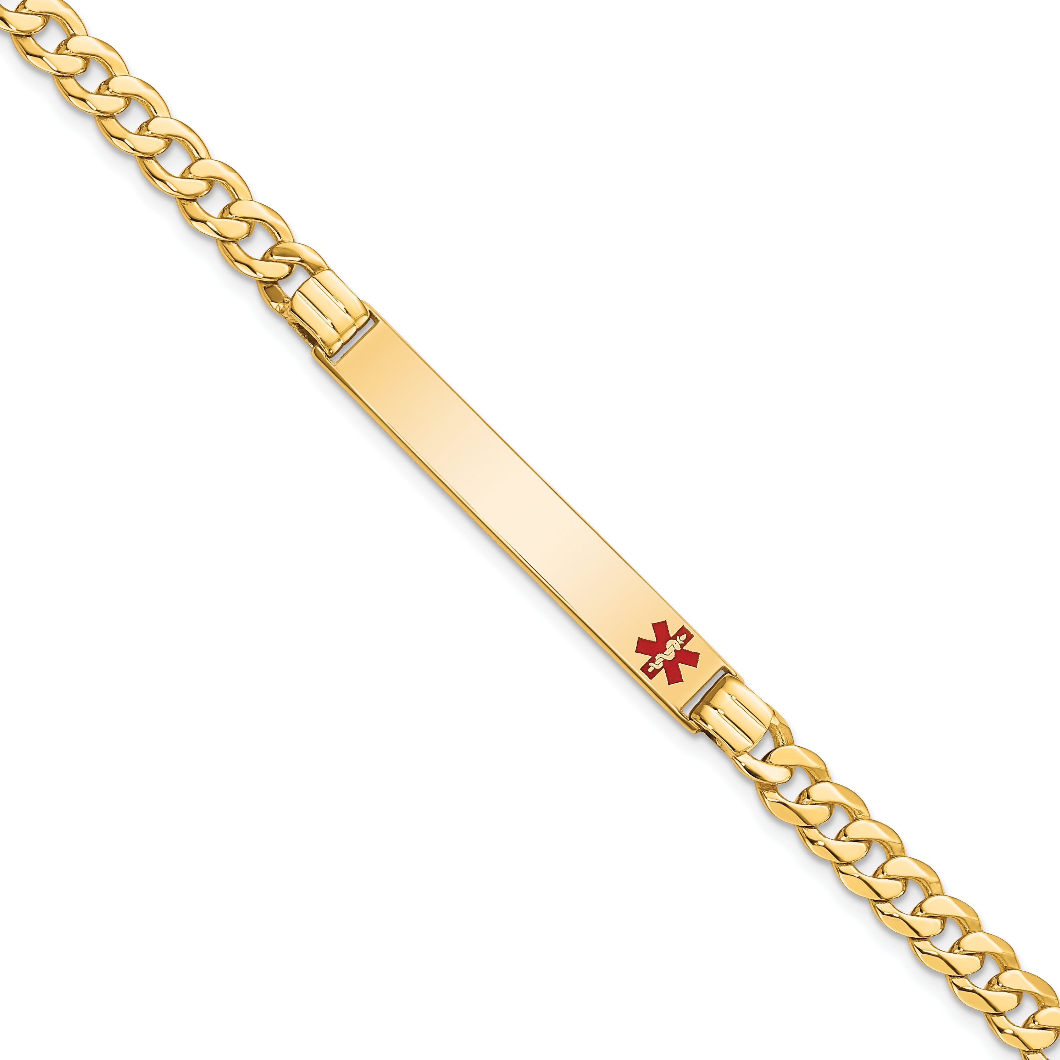 14K Medical Red Enamel Curb Link Id Bracelet