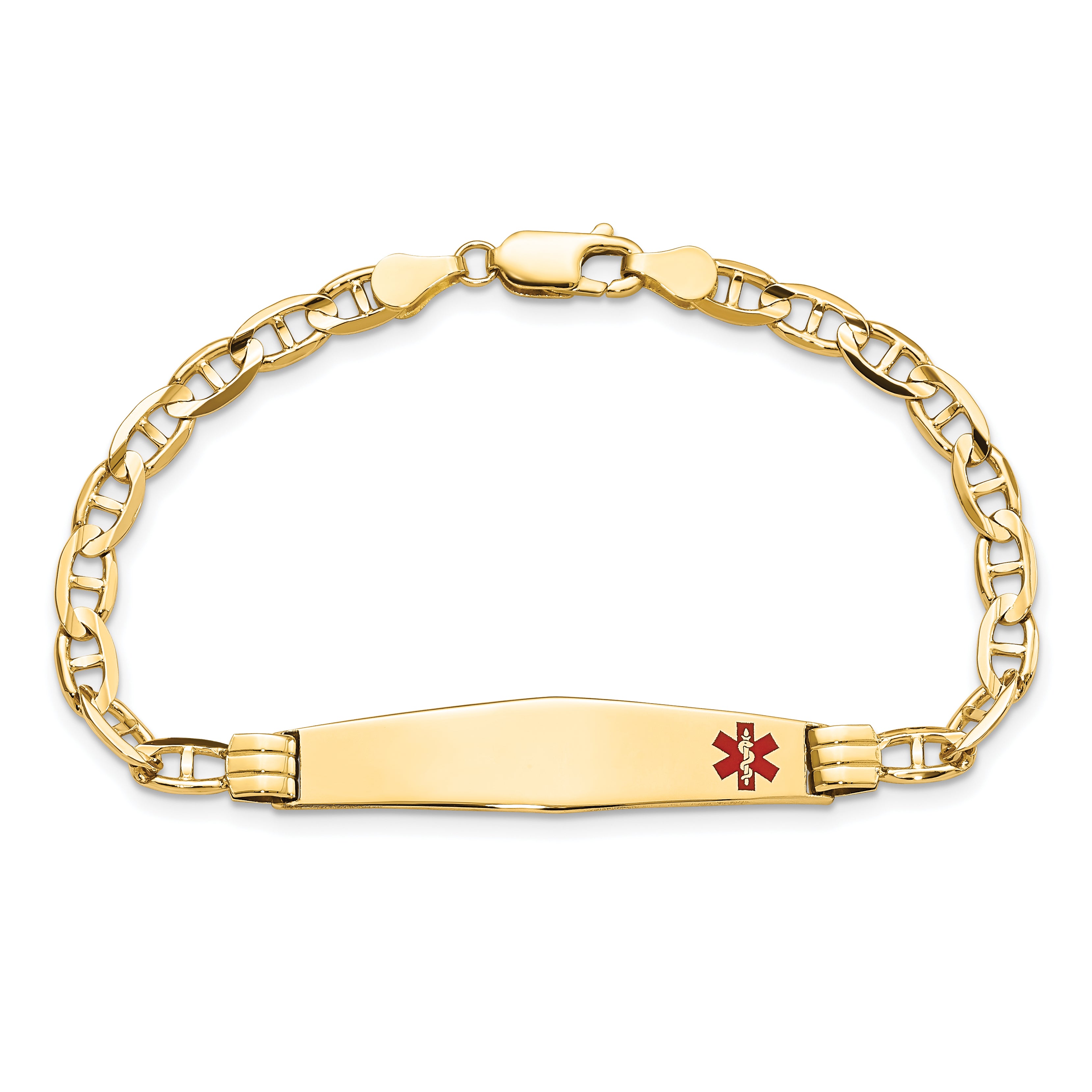 14K Medical Soft Diamond Shape Red Enamel Anchor Link Id Bracelet