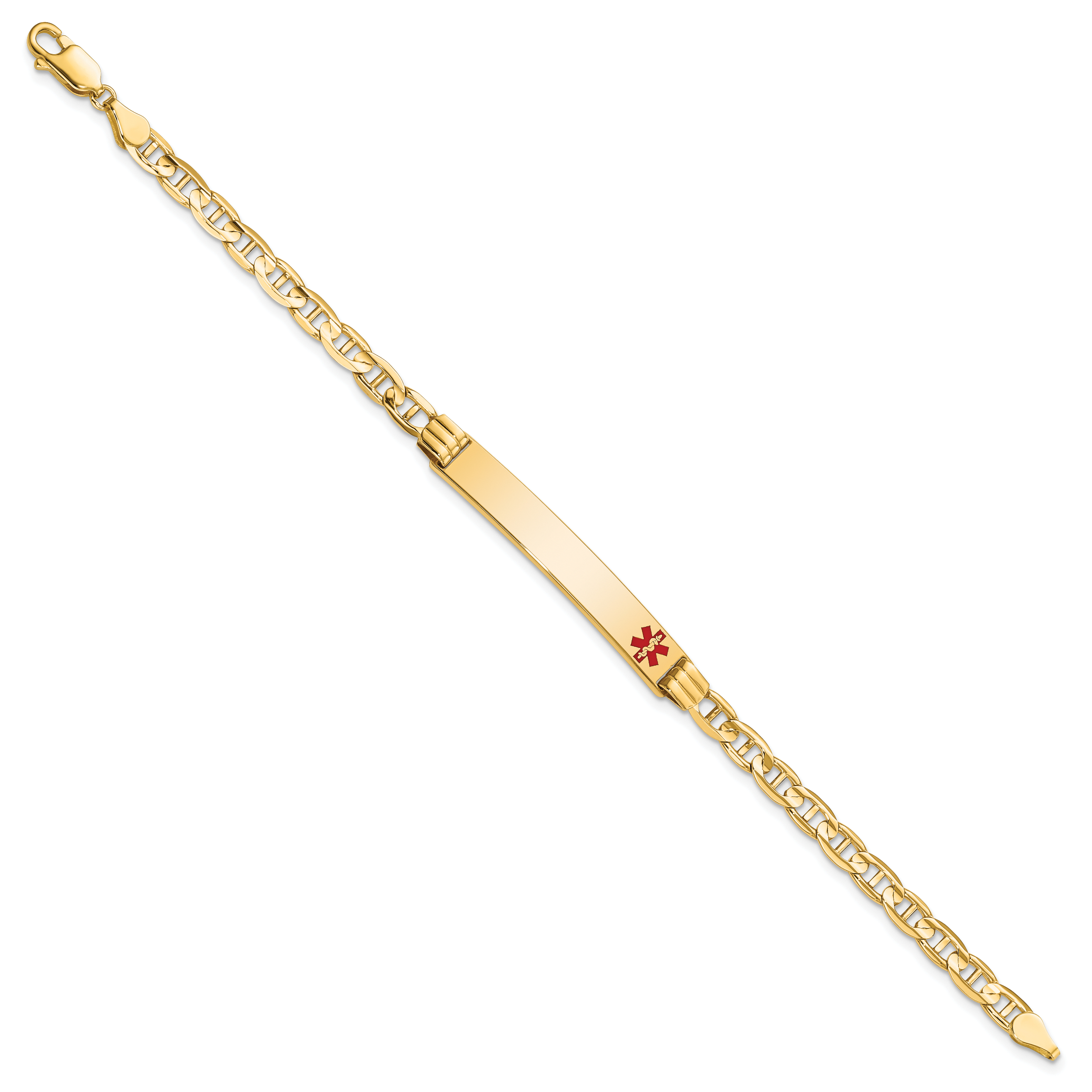 14K Medical Red Enamel Anchor Link Id Bracelet