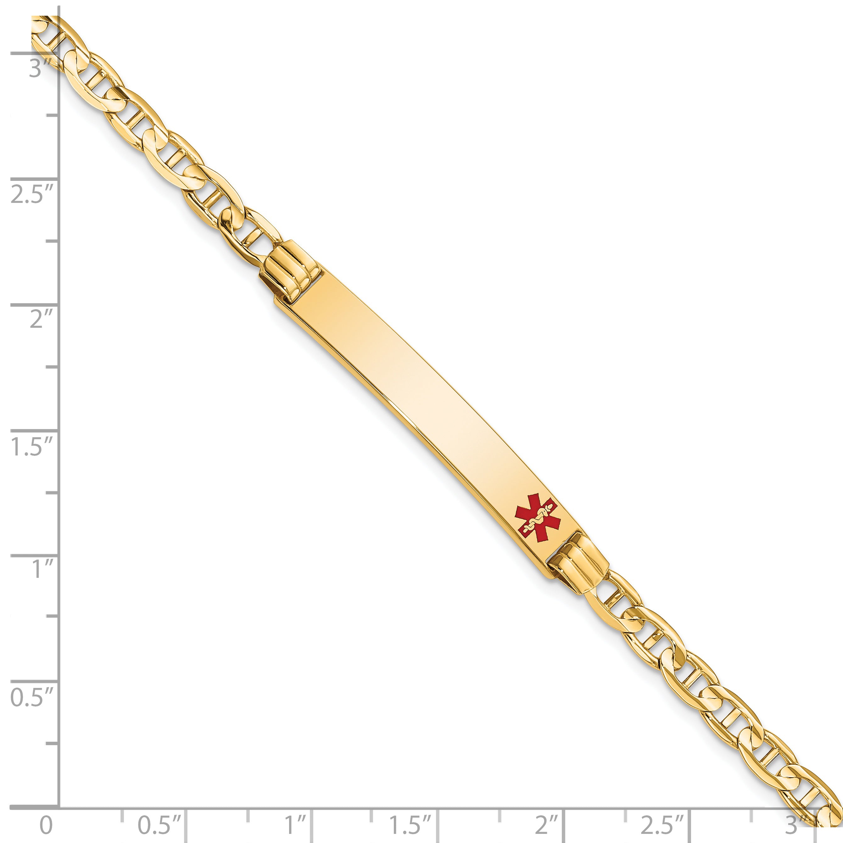 14K Medical Red Enamel Anchor Link Id Bracelet