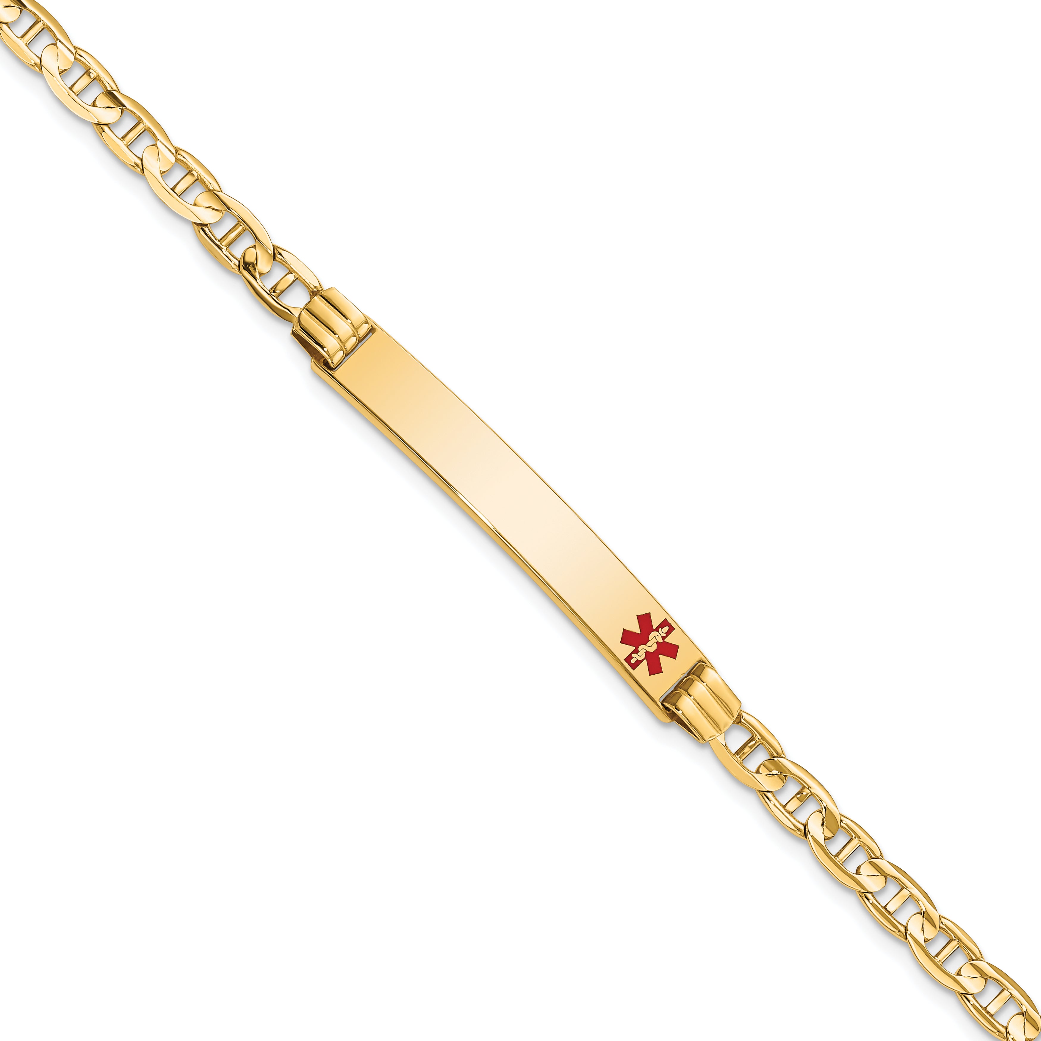 14K Medical Red Enamel Anchor Link Id Bracelet