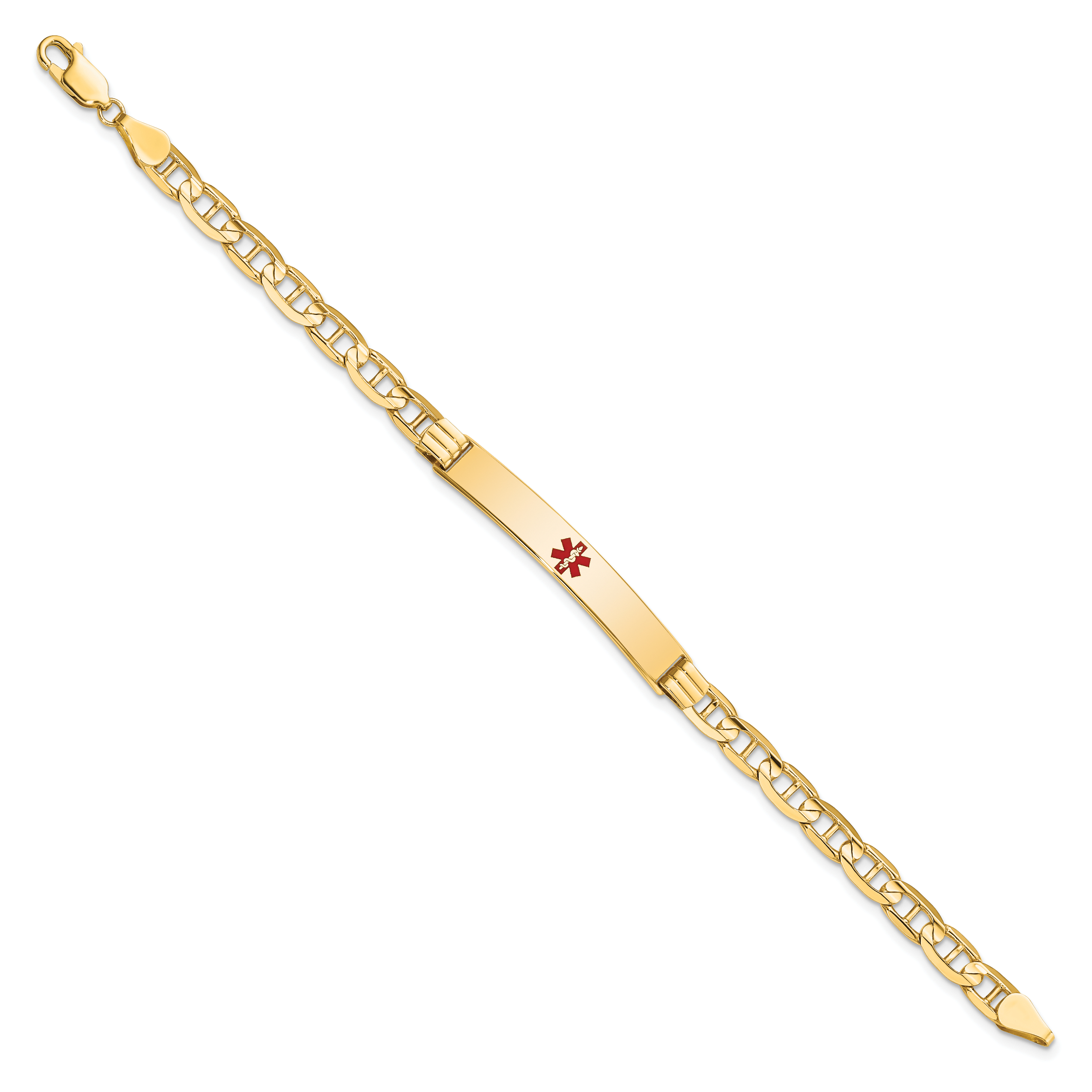 14K Medical Red Enamel Anchor Id Bracelet
