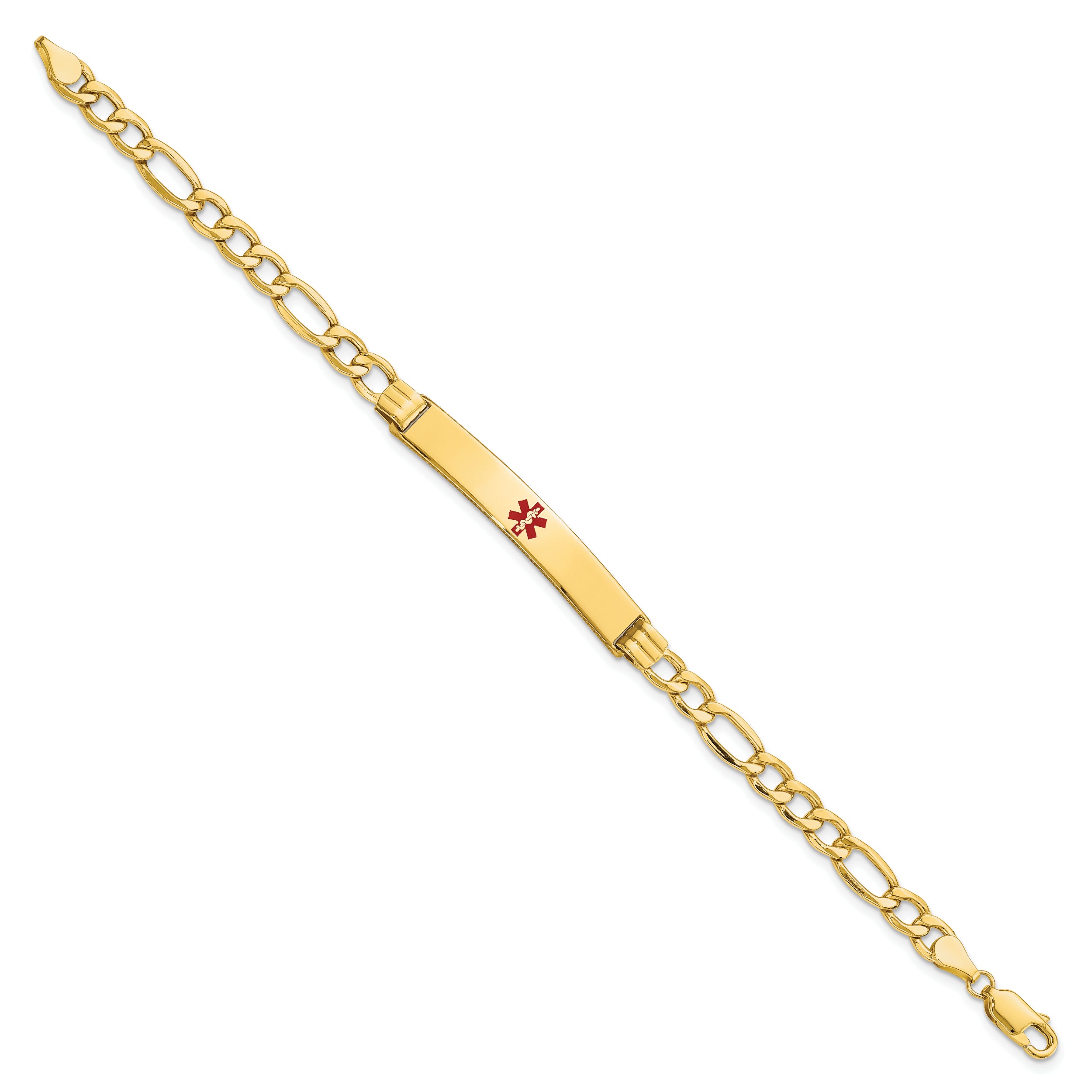 14K Semi-Solid Medical Polished Red Enamel Figaro Id Bracelet