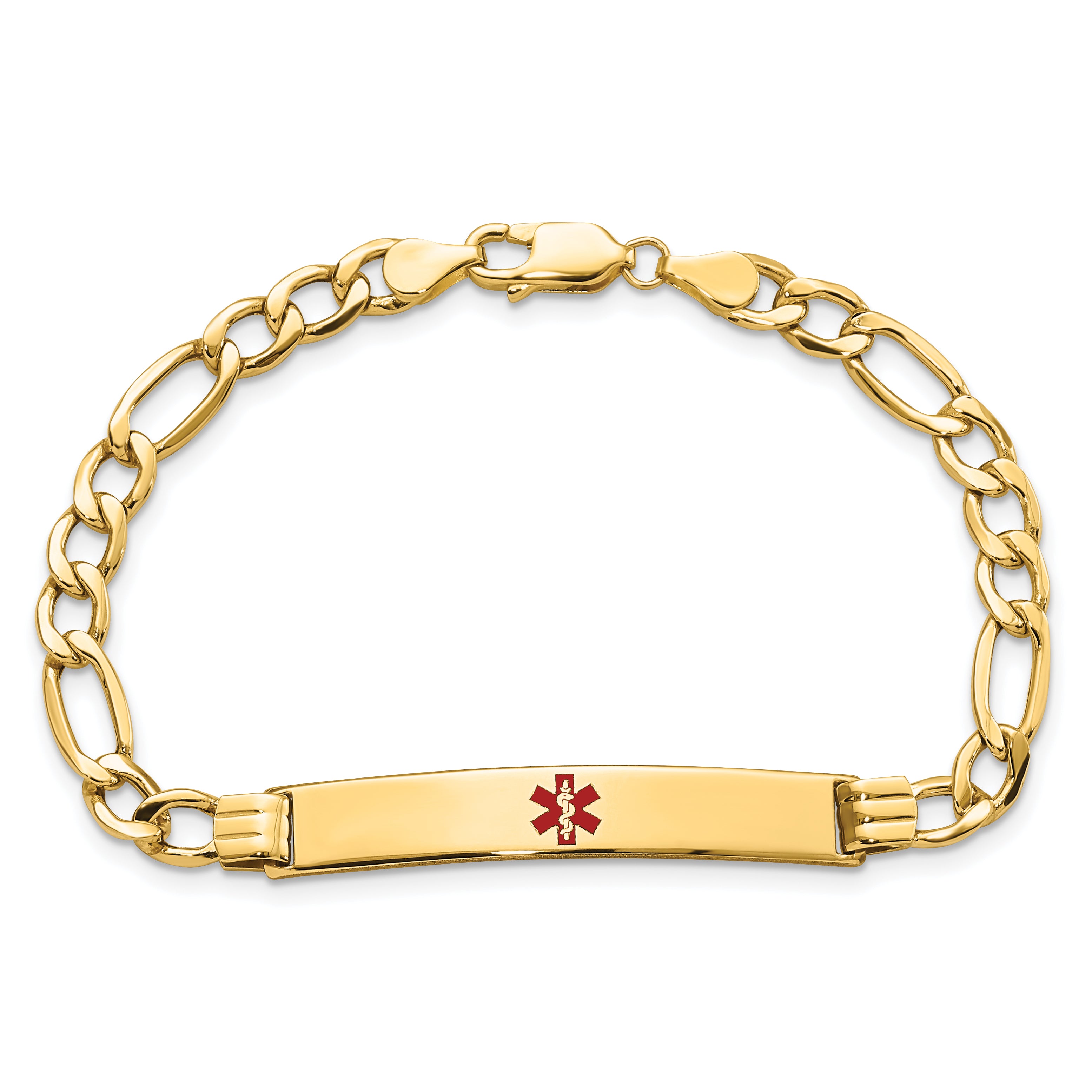 14K Semi-Solid Medical Polished Red Enamel Figaro Id Bracelet