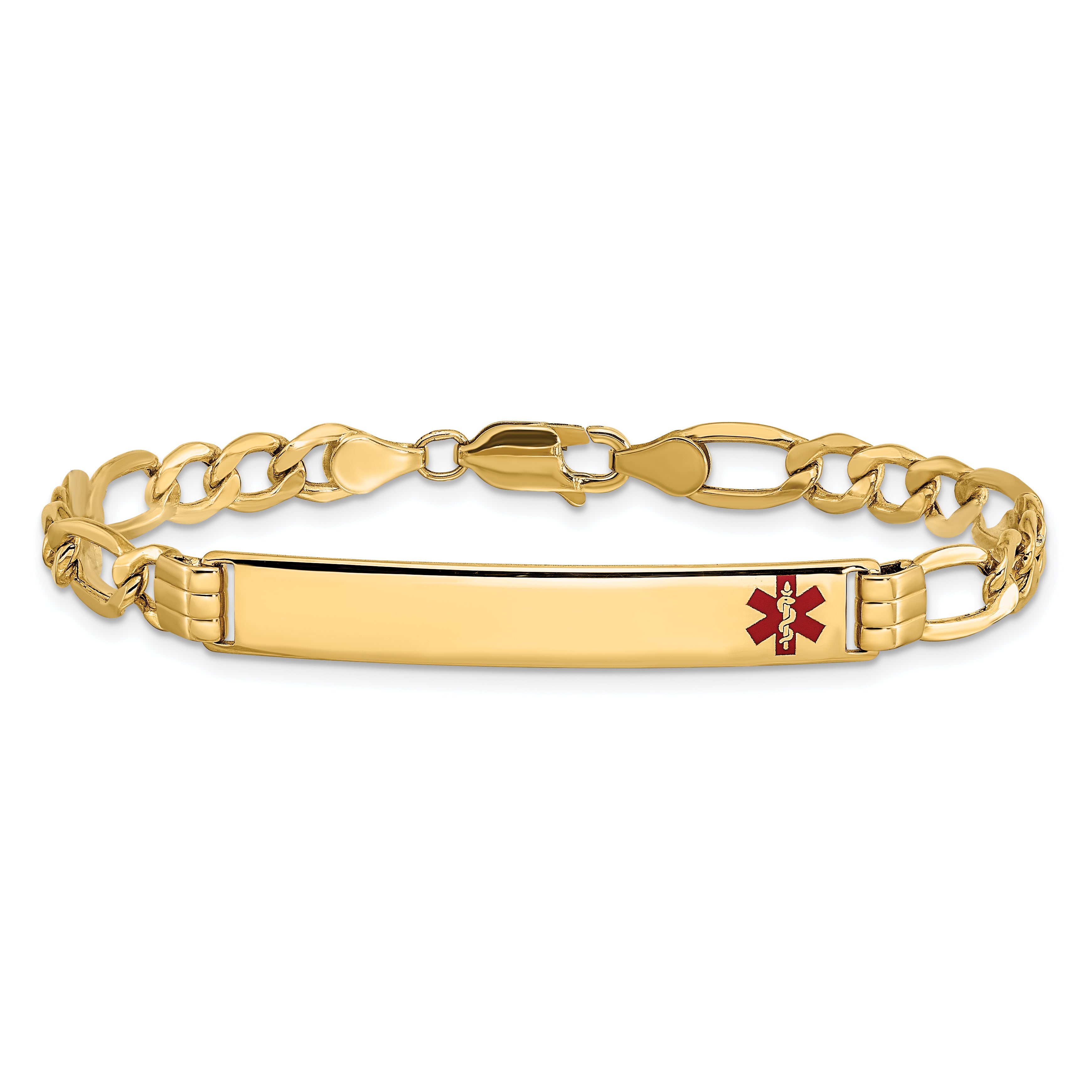 14K Semi-Solid Medical Polished Red Enamel Figaro Id Bracelet