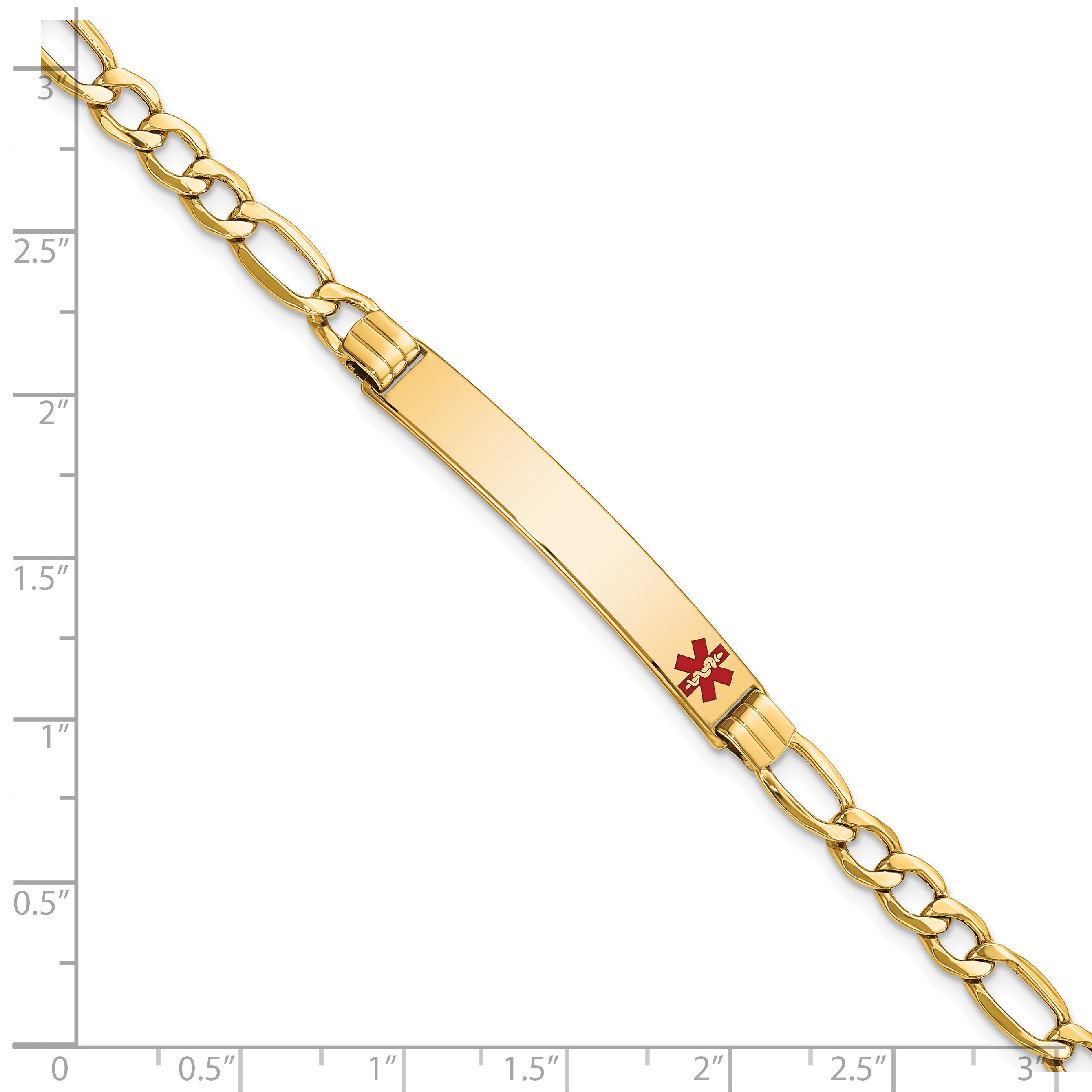 14K Semi-Solid Medical Polished Red Enamel Figaro Id Bracelet
