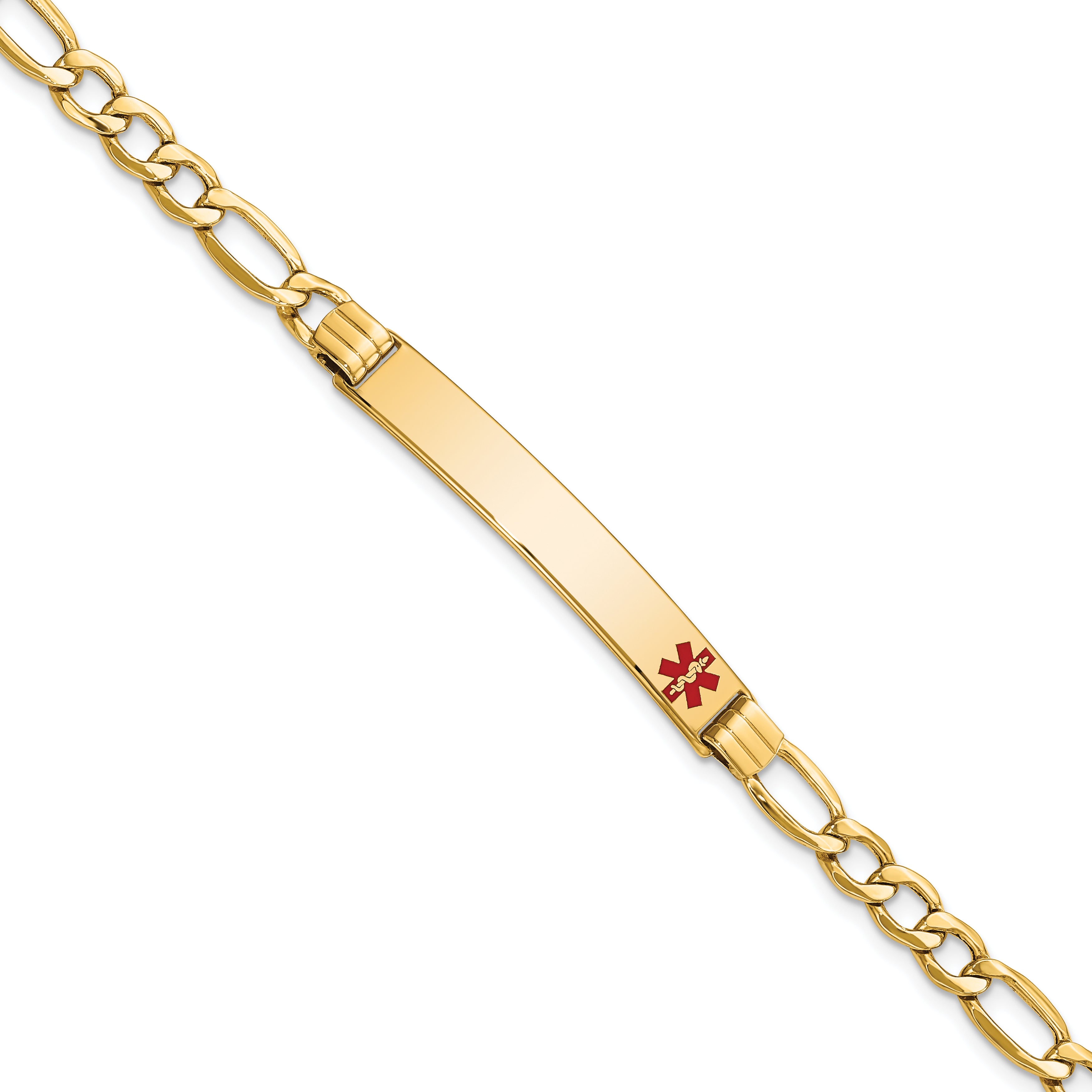 14K Semi-Solid Medical Polished Red Enamel Figaro Id Bracelet