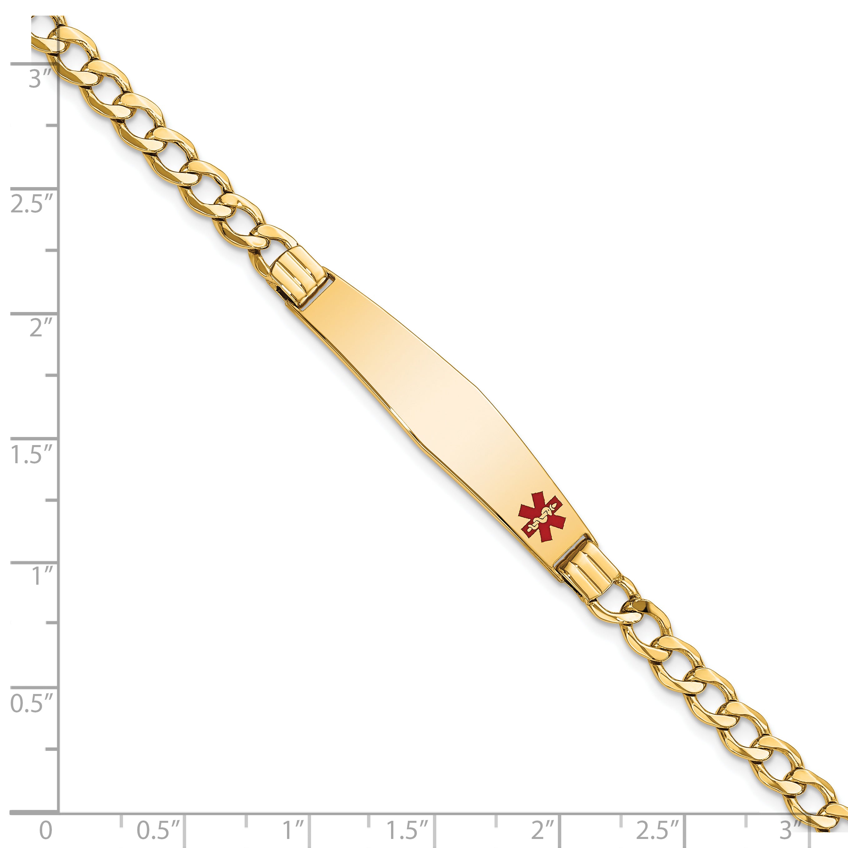 14K Semi-Solid Medical Soft Diamond Shape Red Enamel Cuban Id Bracelet