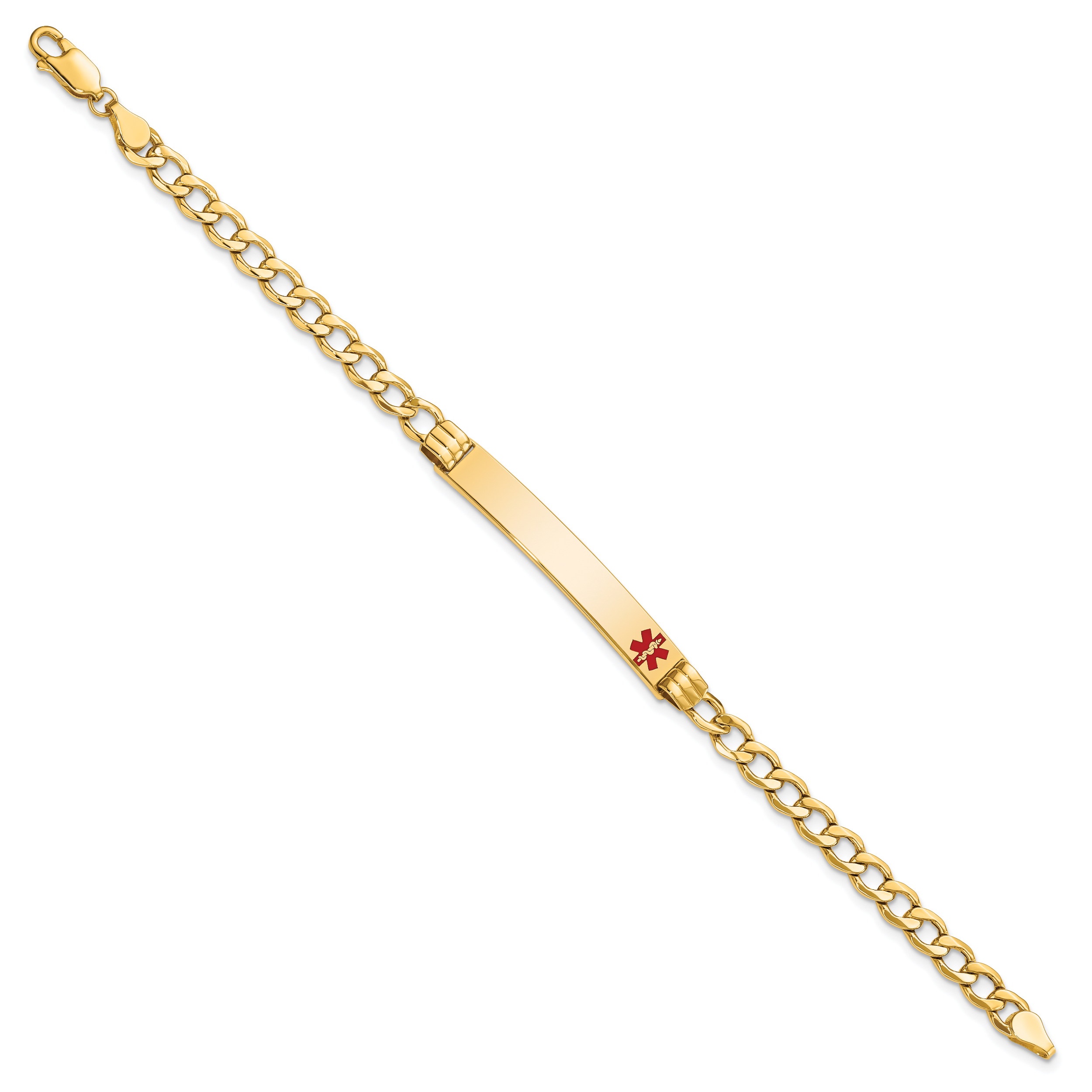 14K Semi-Solid Medical Polished Red Enamel Cuban Id Bracelet