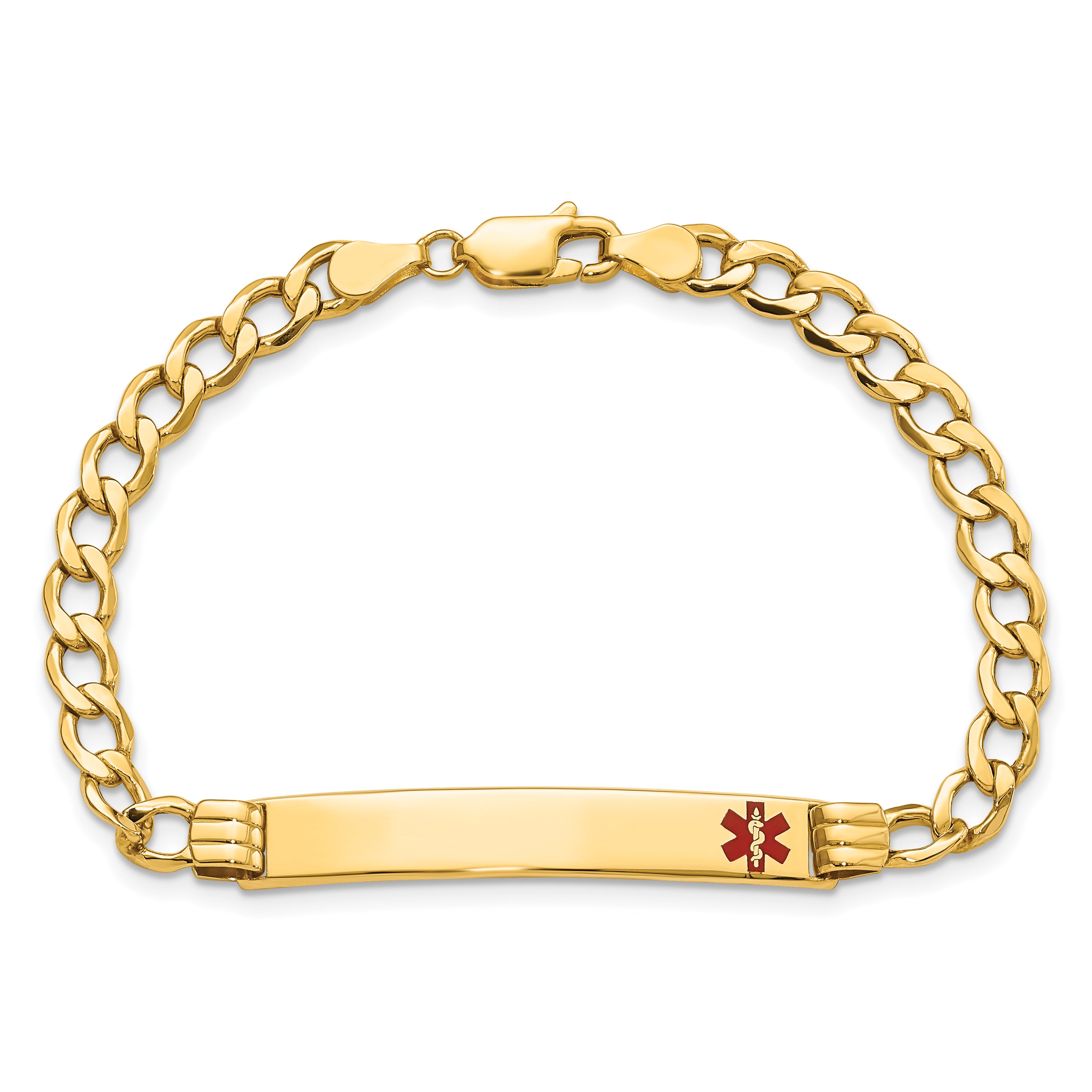 14K Semi-Solid Medical Polished Red Enamel Cuban Id Bracelet