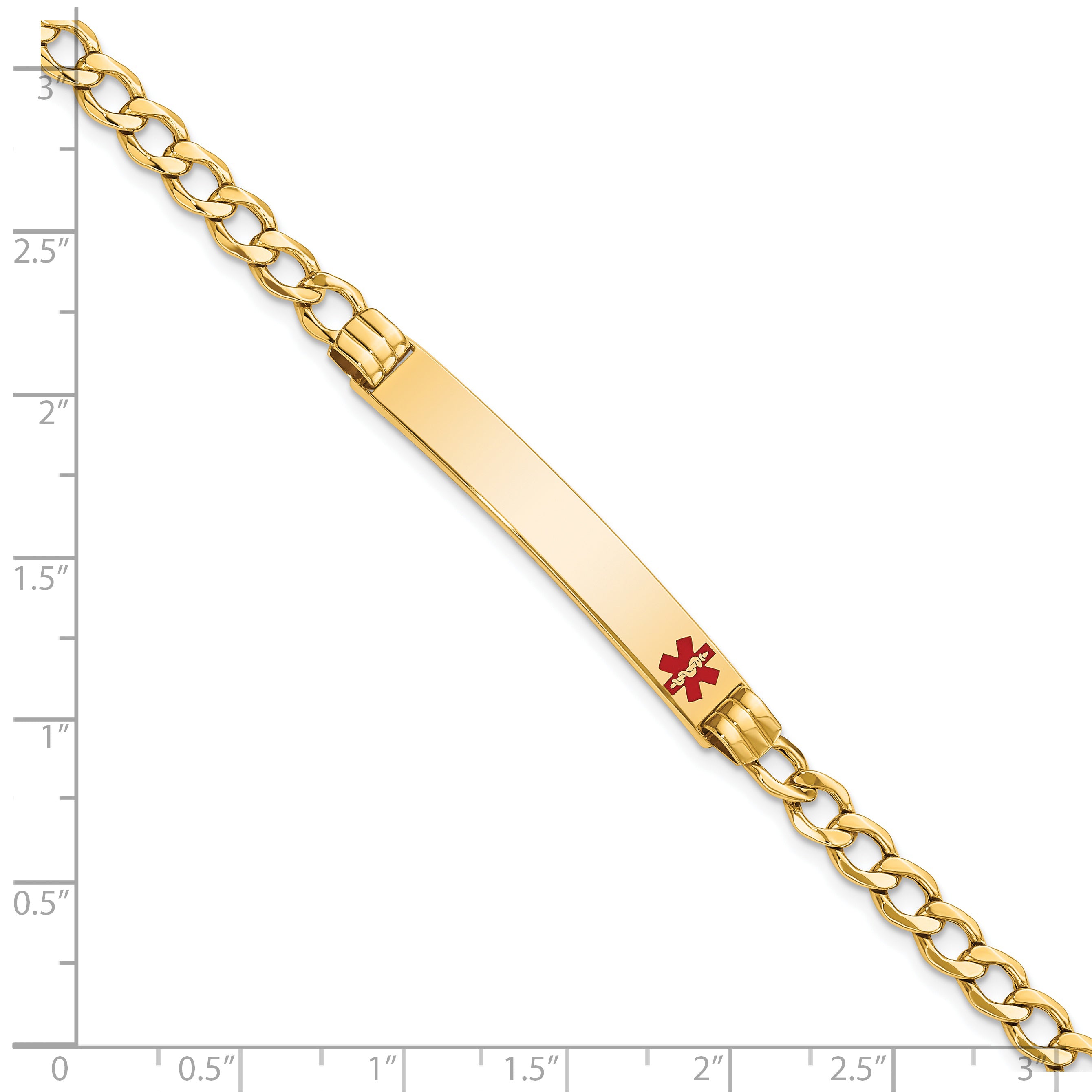 14K Semi-Solid Medical Polished Red Enamel Cuban Id Bracelet