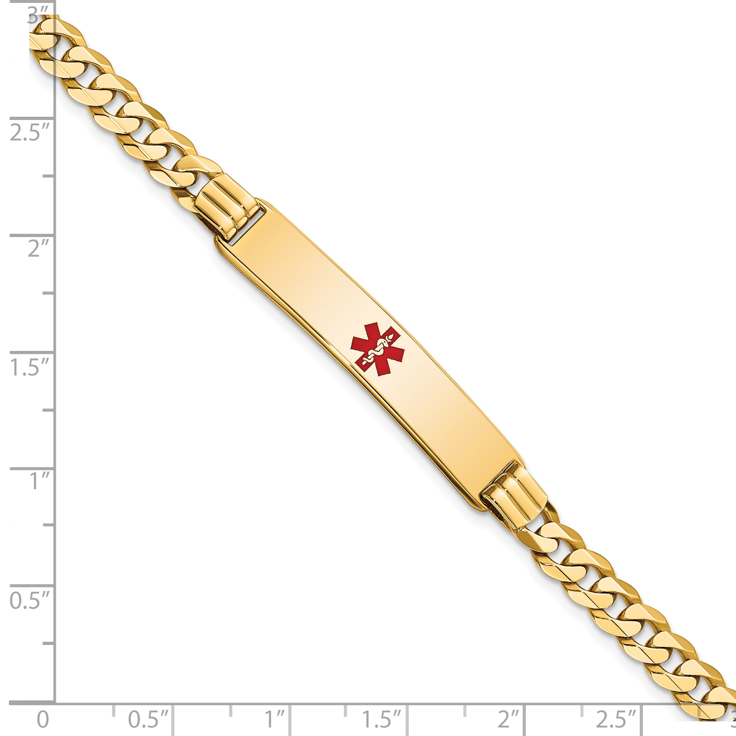 14K Medical Red Enamel Curb Link Id Bracelet