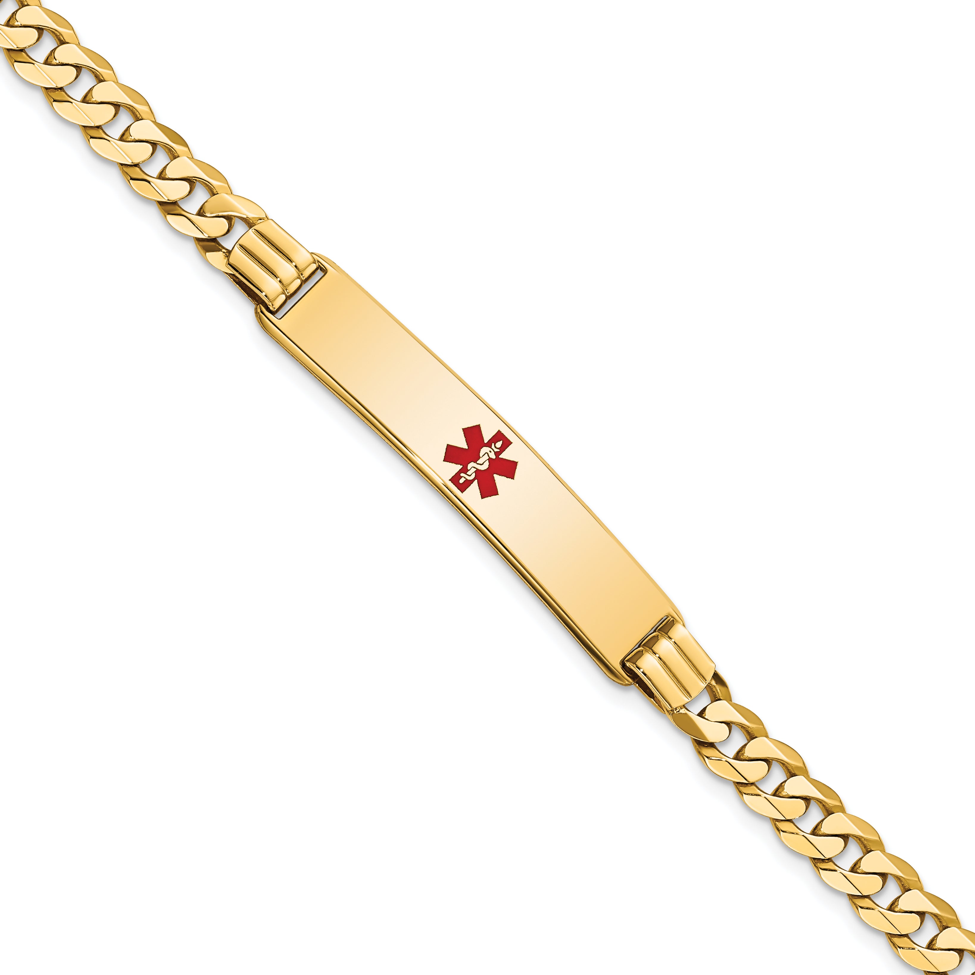 14K Medical Red Enamel Curb Link Id Bracelet