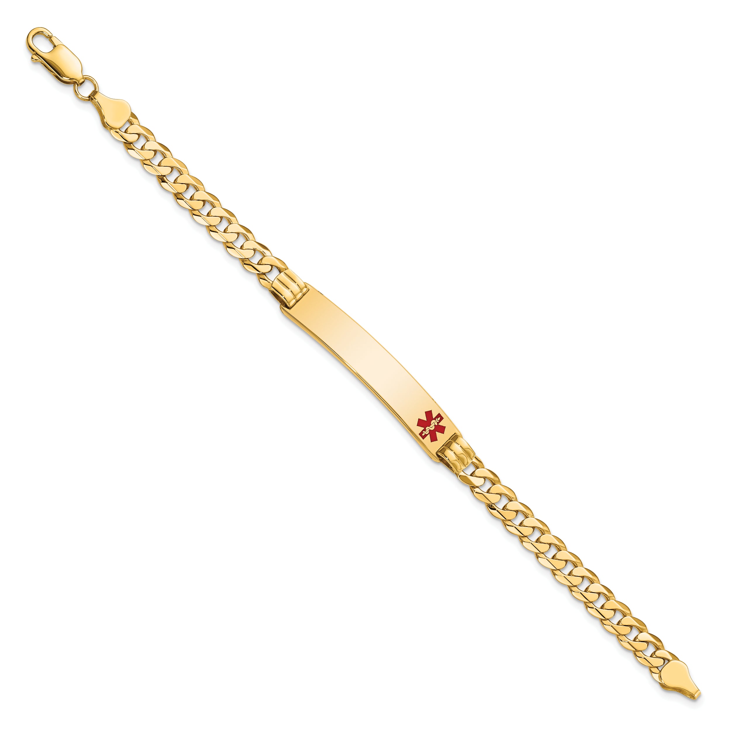 14K Medical Red Enamel Curb Link Id Bracelet