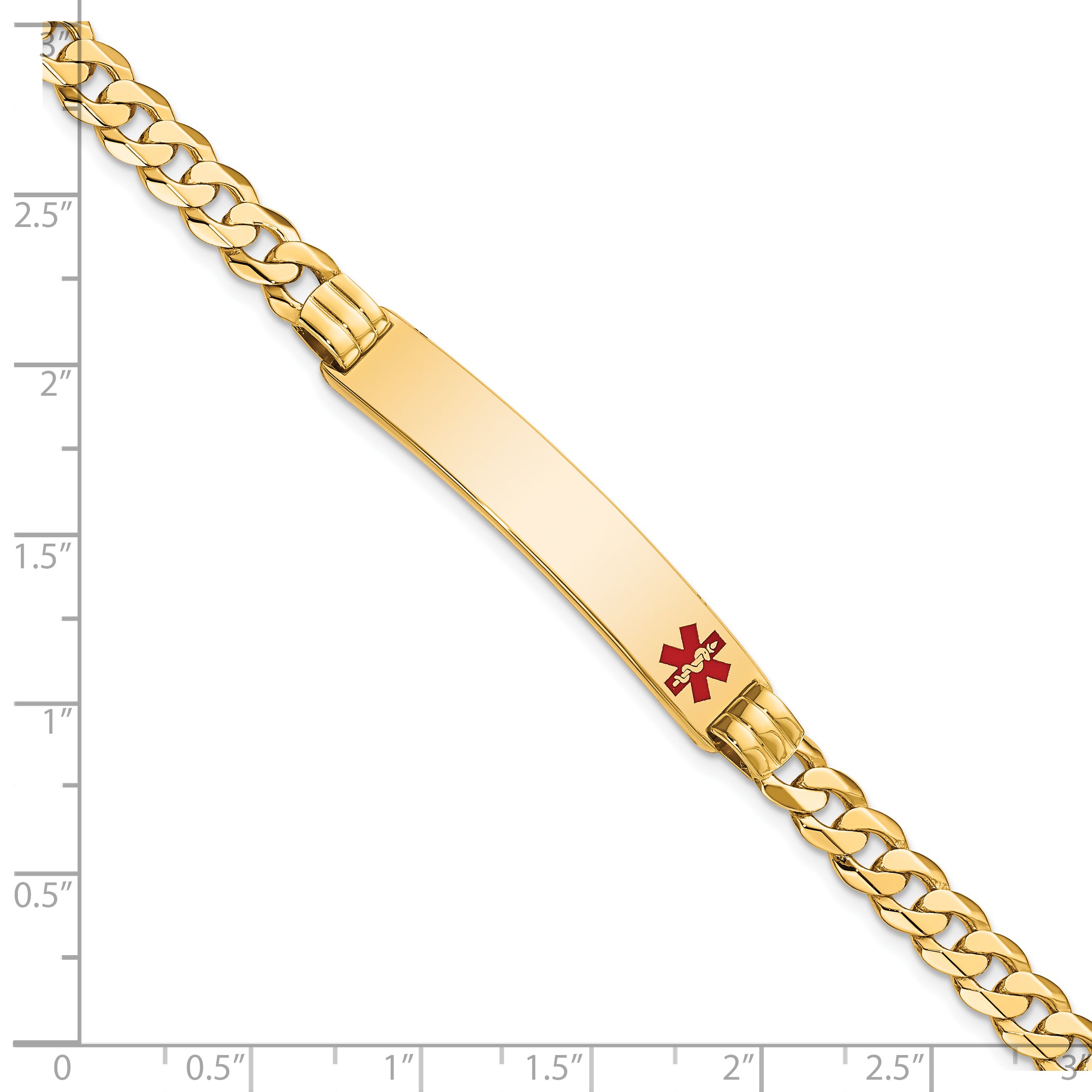 14K Medical Red Enamel Curb Link Id Bracelet