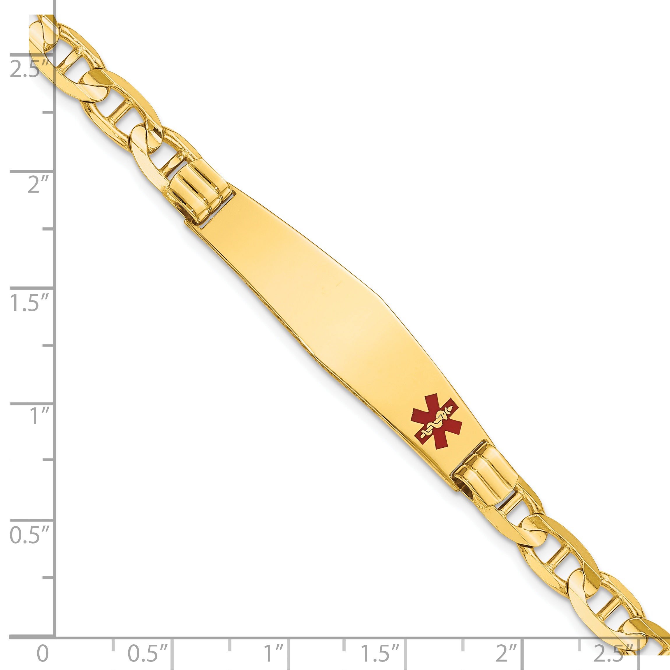14K Medical Soft Diamond Shape Red Enamel Anchor Link Id Bracelet