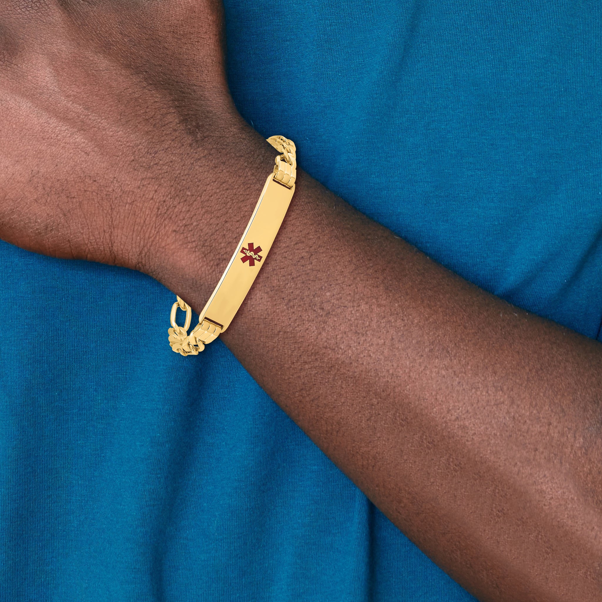 14K Semi-Solid Medical Red Enamel Figaro Link Id Bracelet