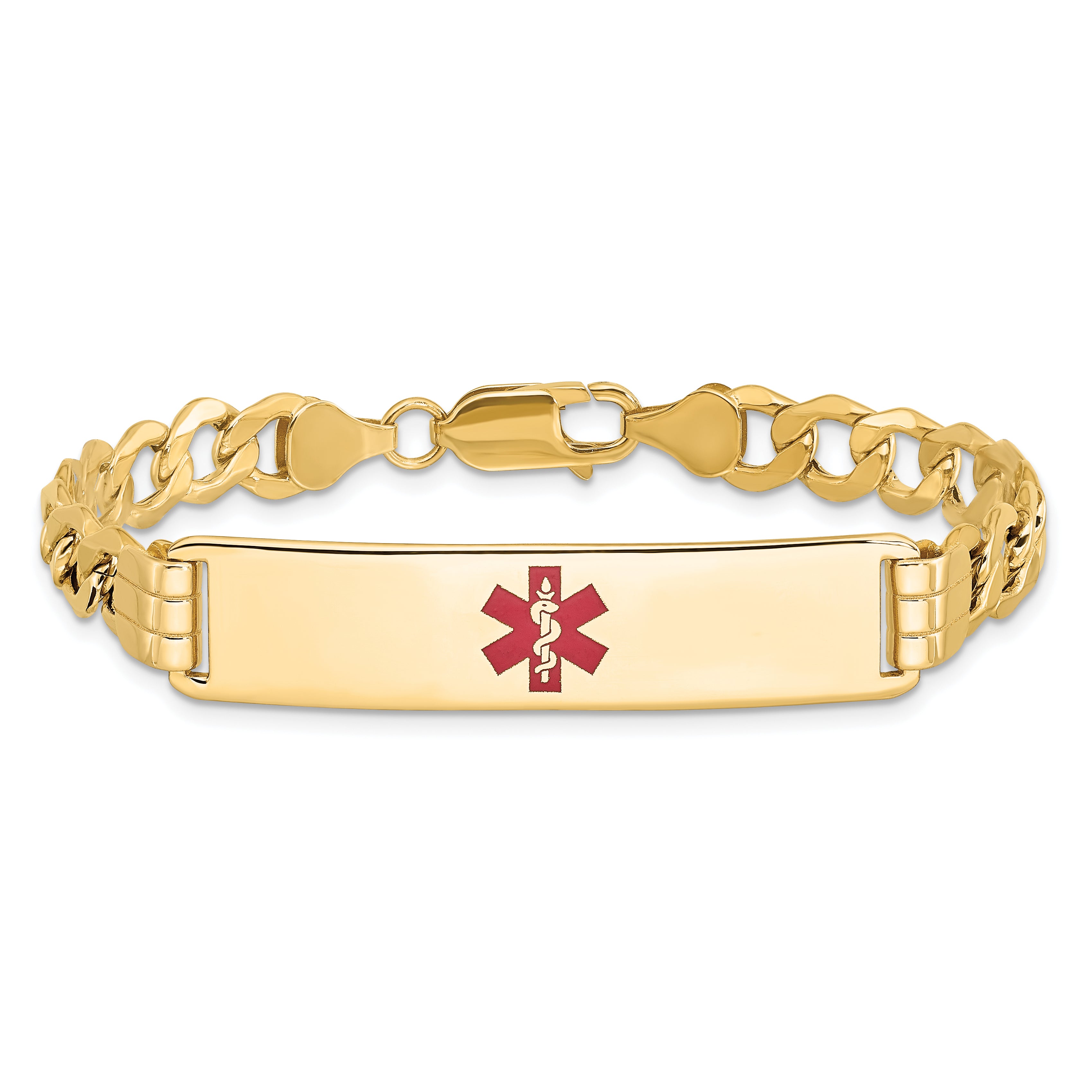 14K Semi-Solid Medical Red Enamel Curb Link Id Bracelet