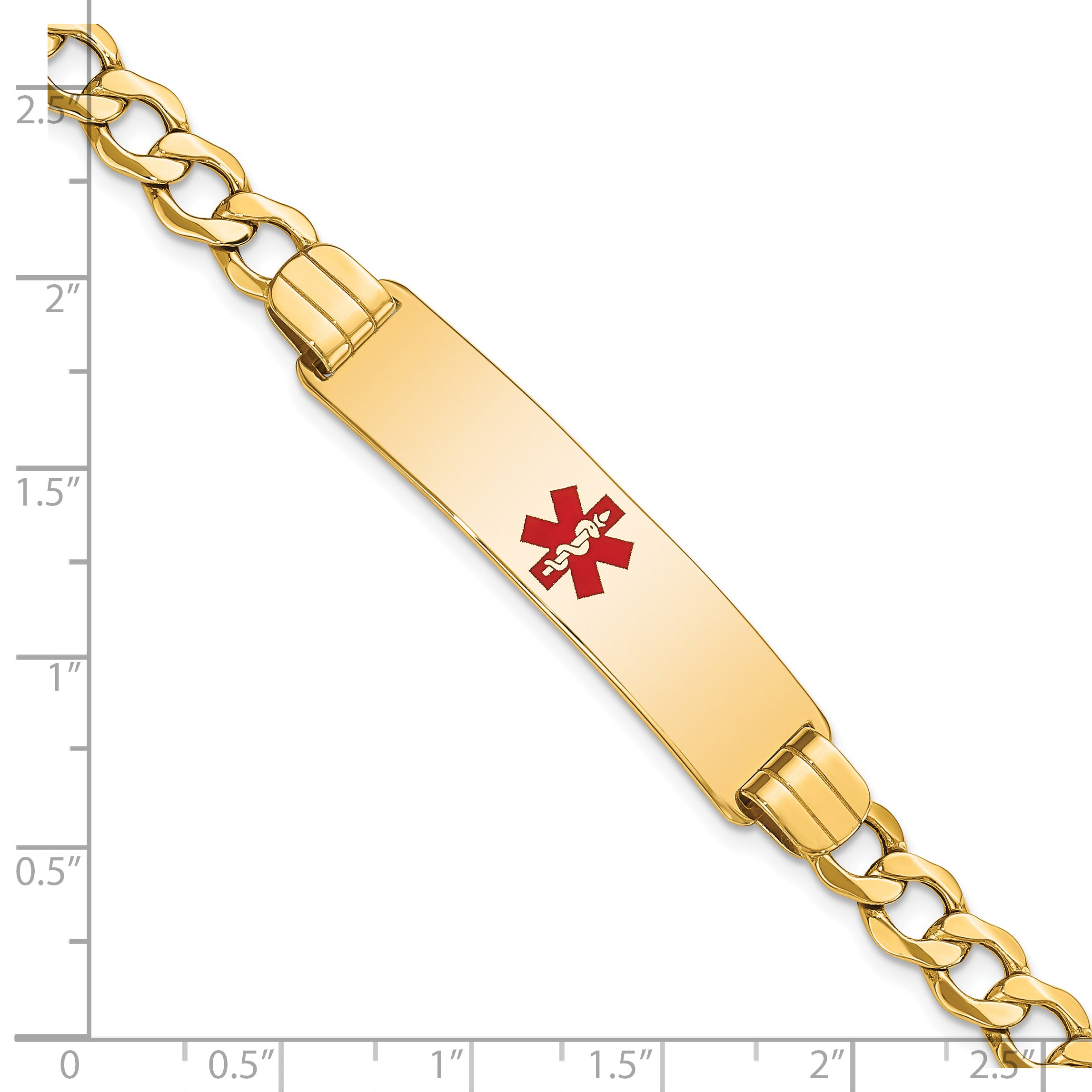14K Semi-Solid Medical Red Enamel Curb Link Id Bracelet
