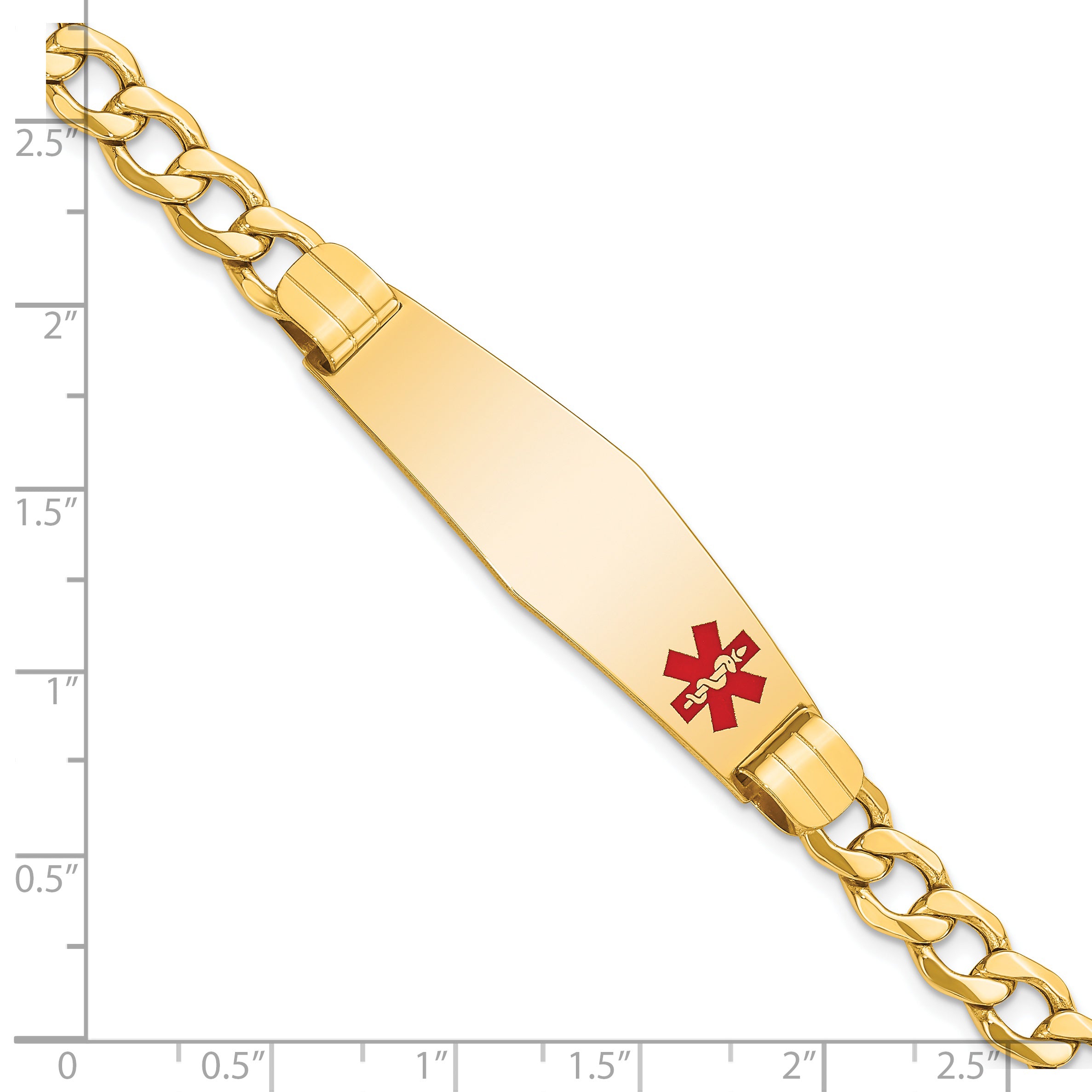 14K Semi-Solid Medical Soft Diamond Shape Red Enamel Curb Link Id Bracelet
