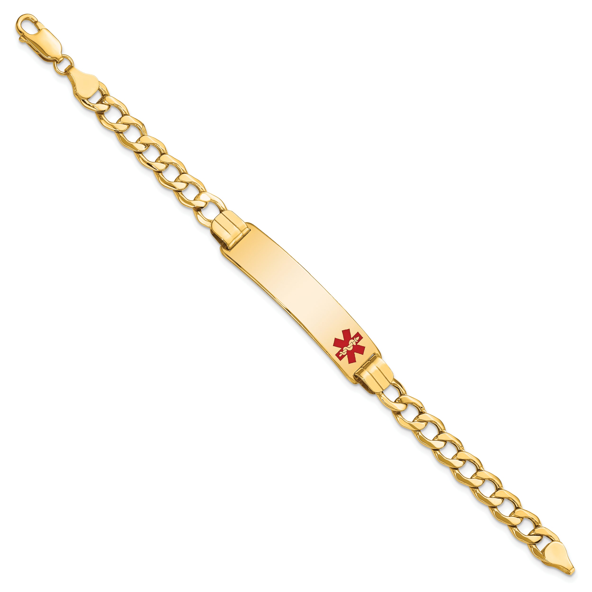 14K Semi-Solid Medical Red Enamel Curb Link Id Bracelet