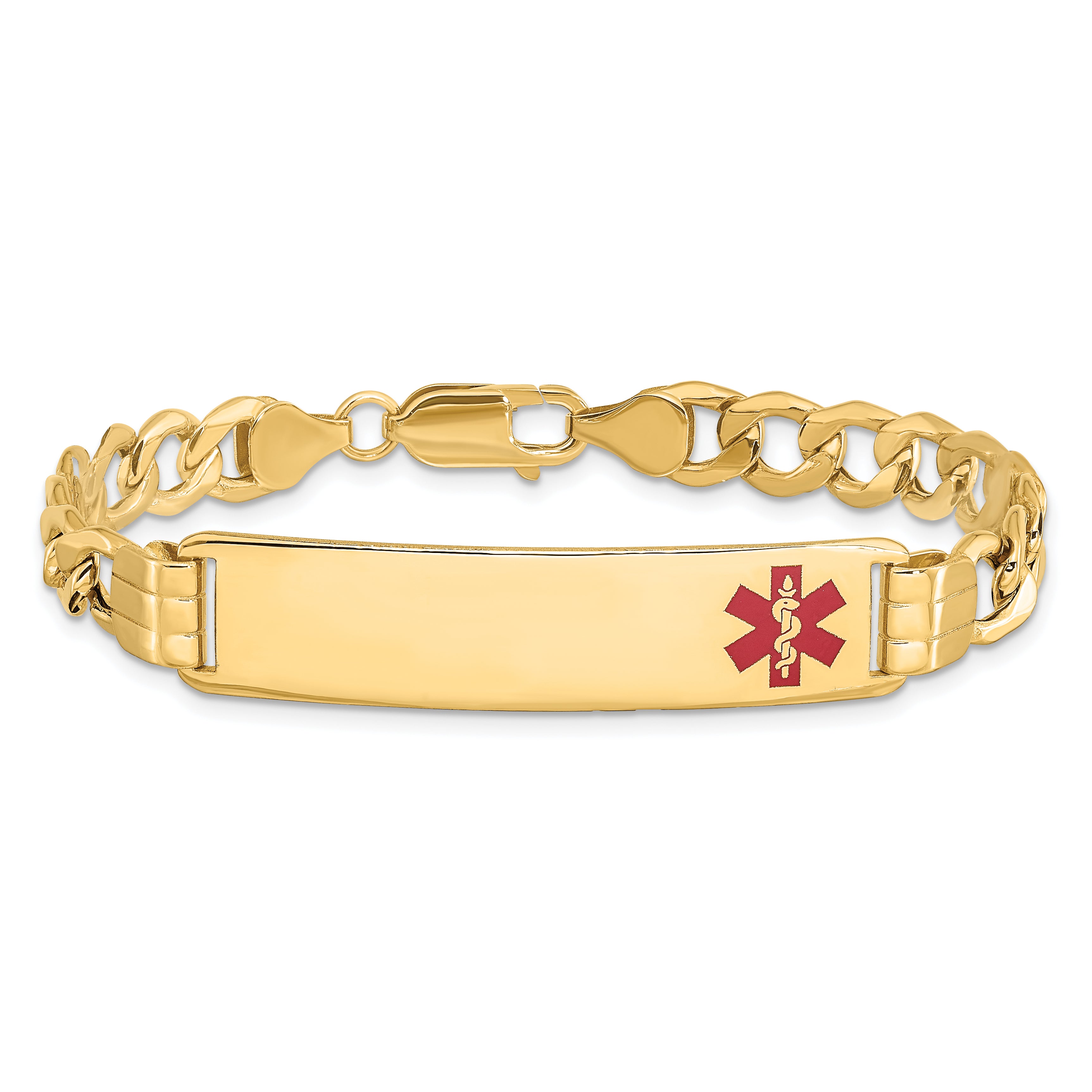 14K Semi-Solid Medical Red Enamel Curb Link Id Bracelet