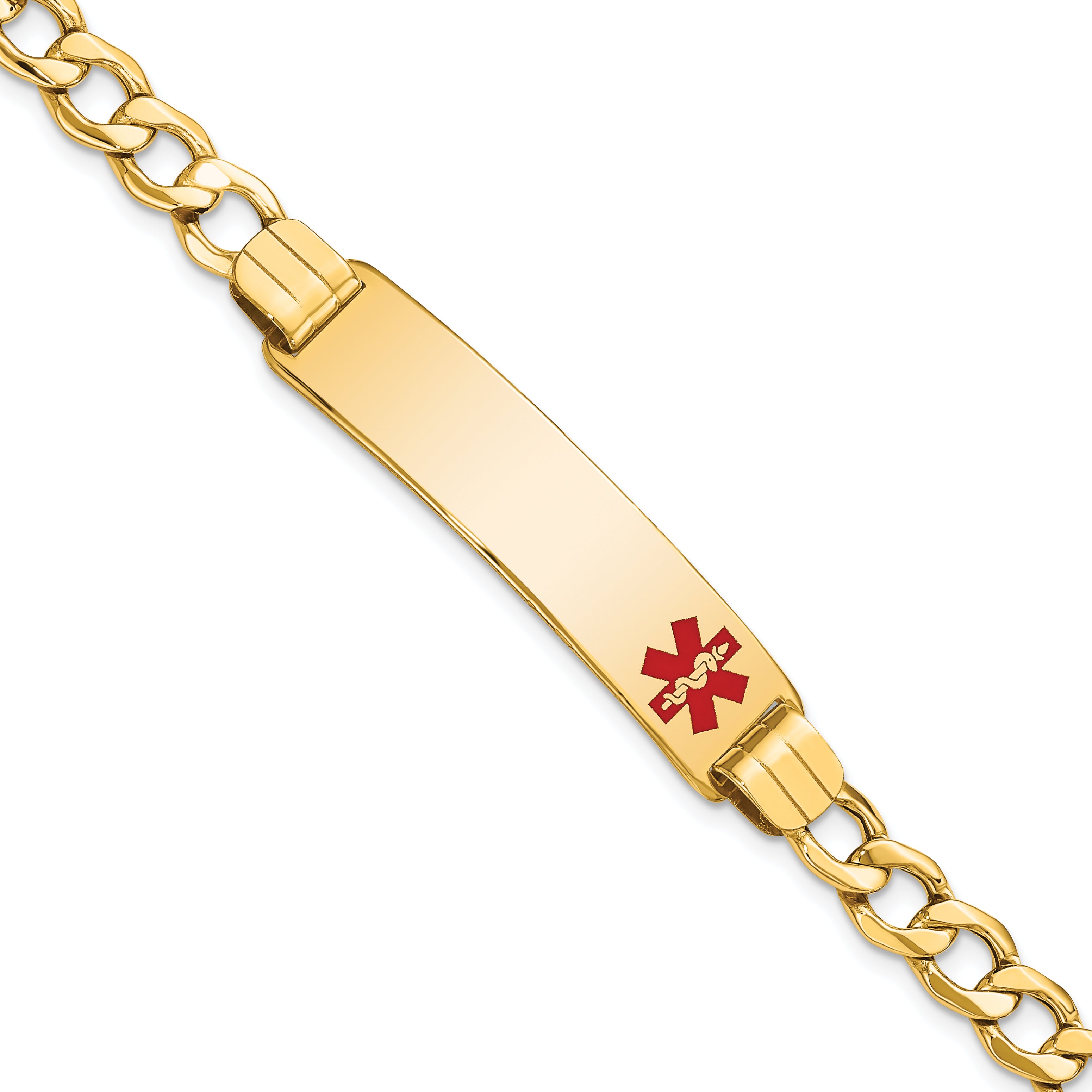 14K Semi-Solid Medical Red Enamel Curb Link Id Bracelet