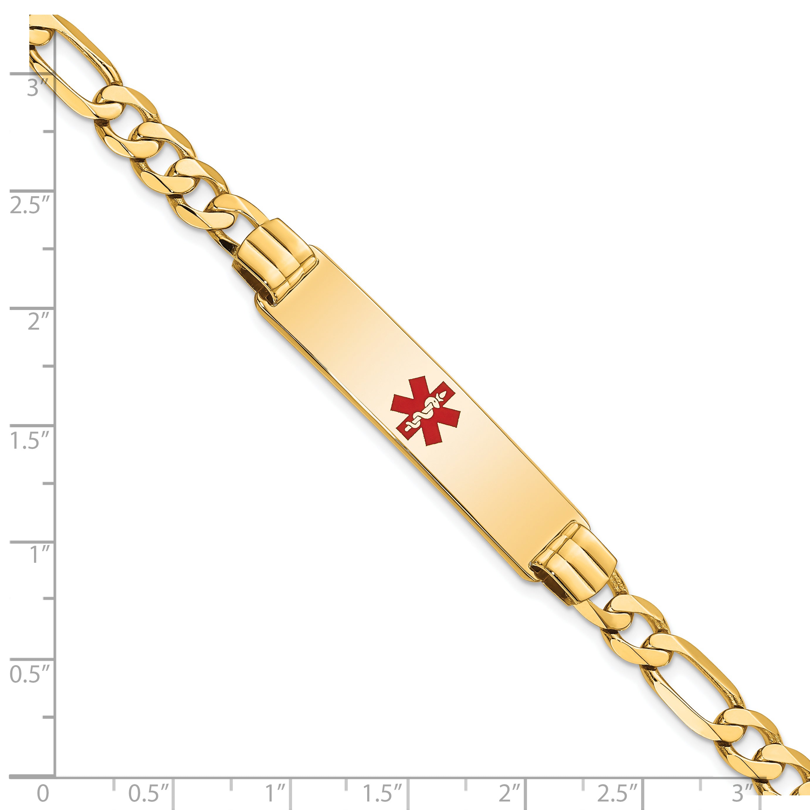 14K Medical Red Enamel Flat Figaro Link Id Bracelet