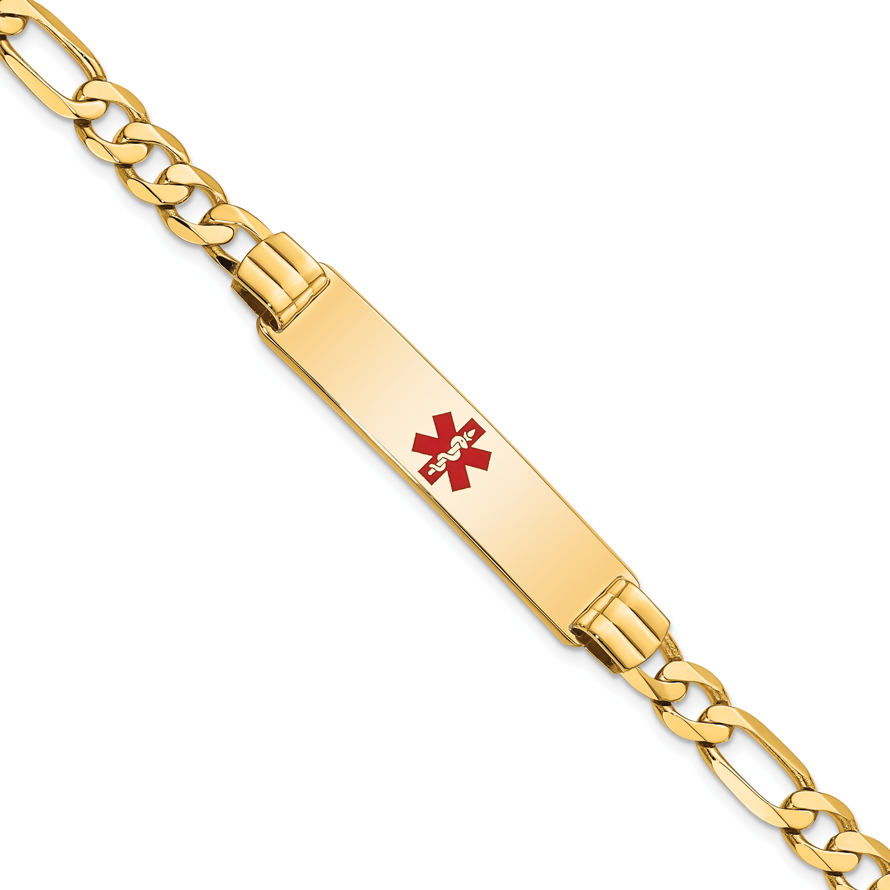 14K Medical Red Enamel Flat Figaro Link Id Bracelet