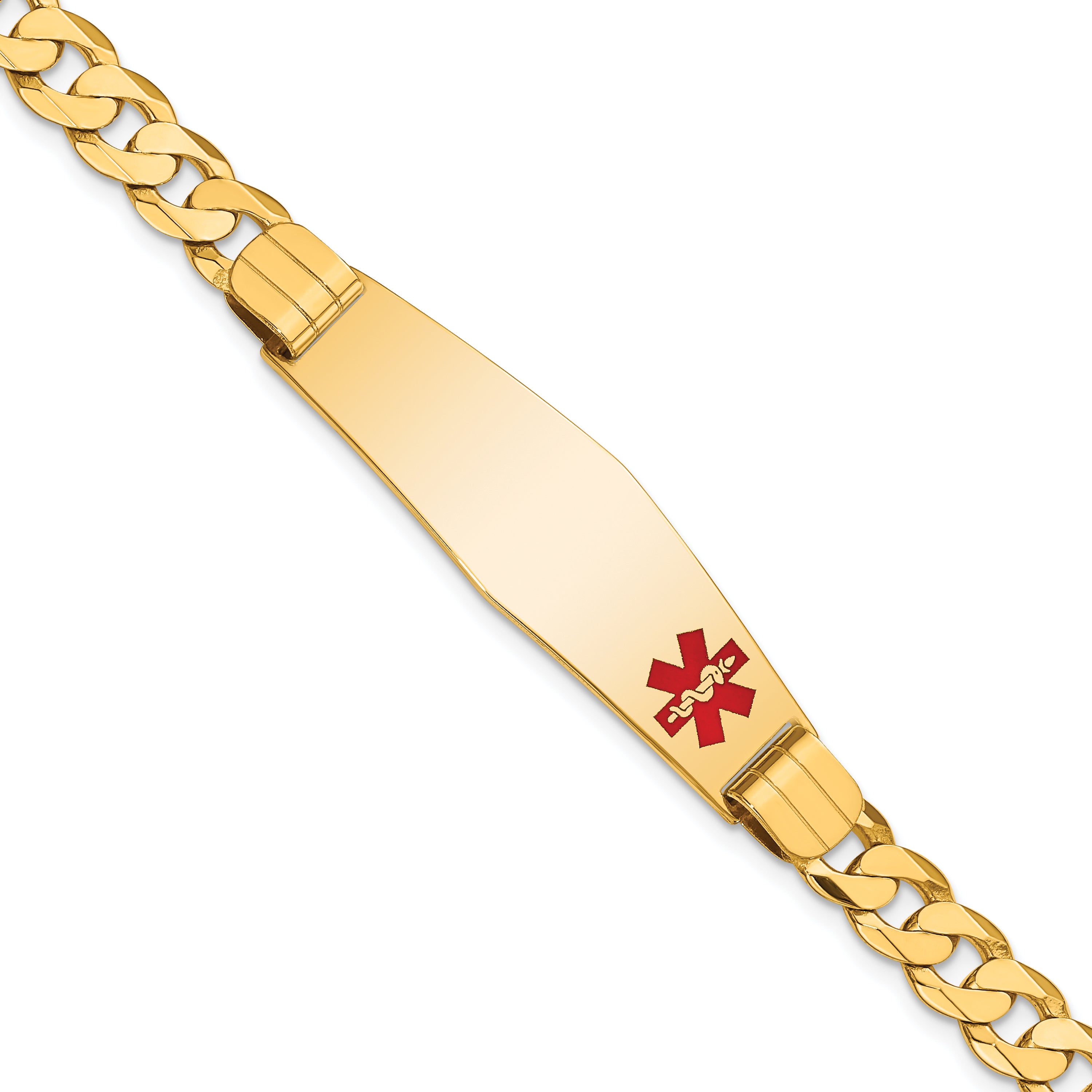 14K Medical Soft Diamond Shape Red Enamel Curb Link Id Bracelet
