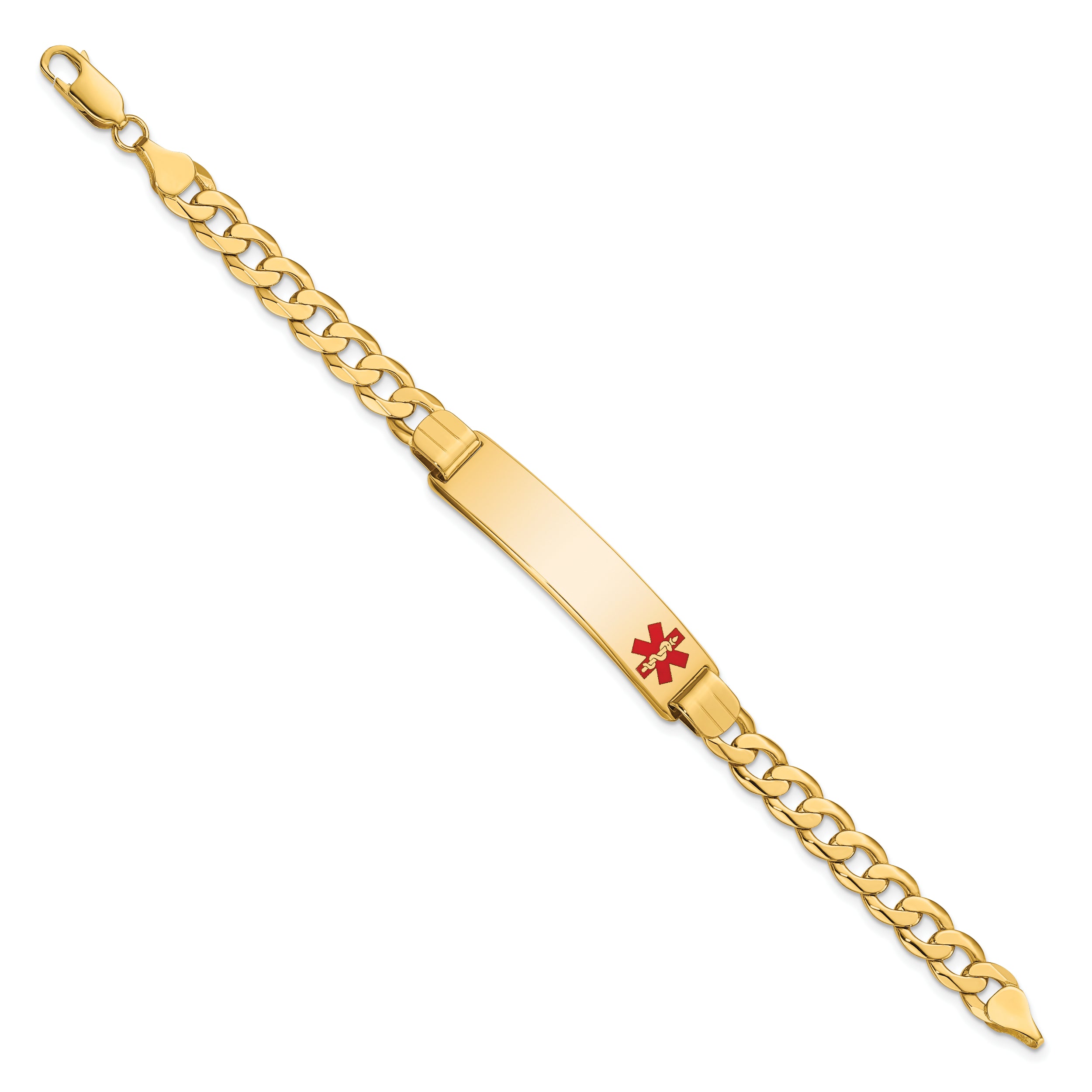 14K Medical Red Enamel Curb Link Id Bracelet