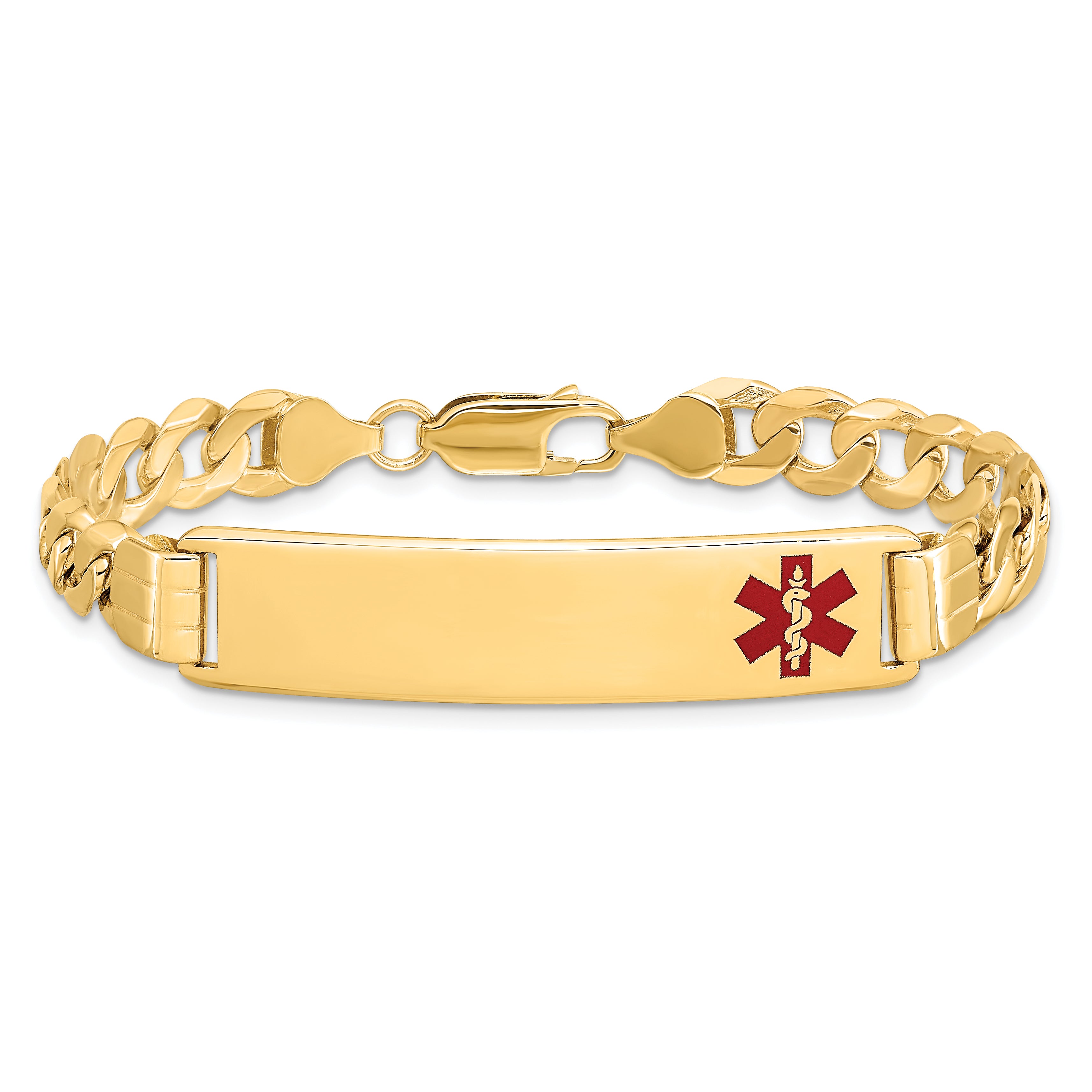 14K Medical Red Enamel Curb Link Id Bracelet
