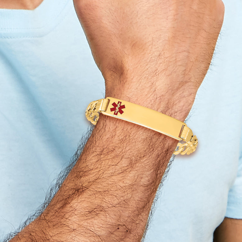 14K Medical Red Enamel Curb Link Id Bracelet
