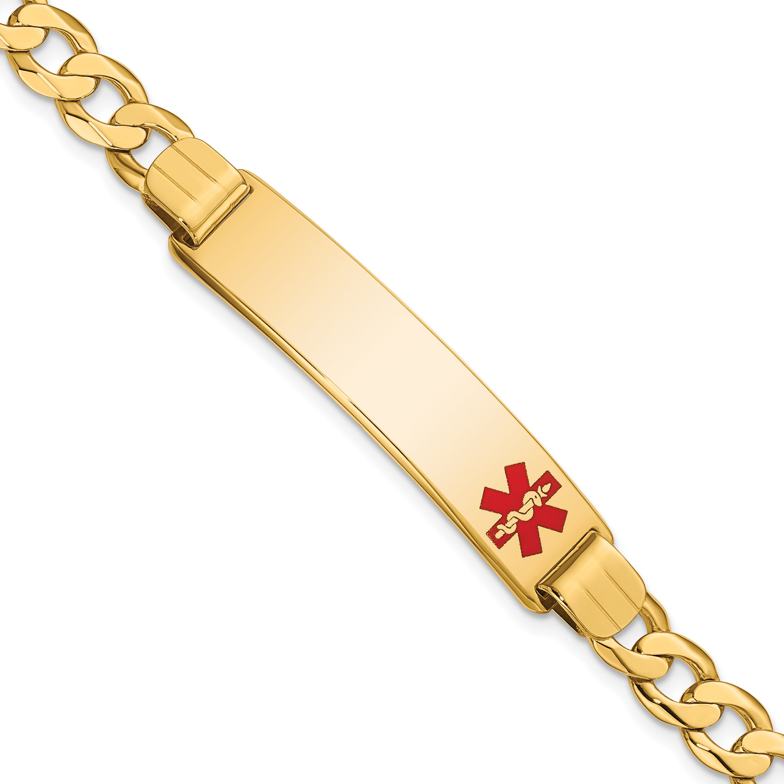 14K Medical Red Enamel Curb Link Id Bracelet