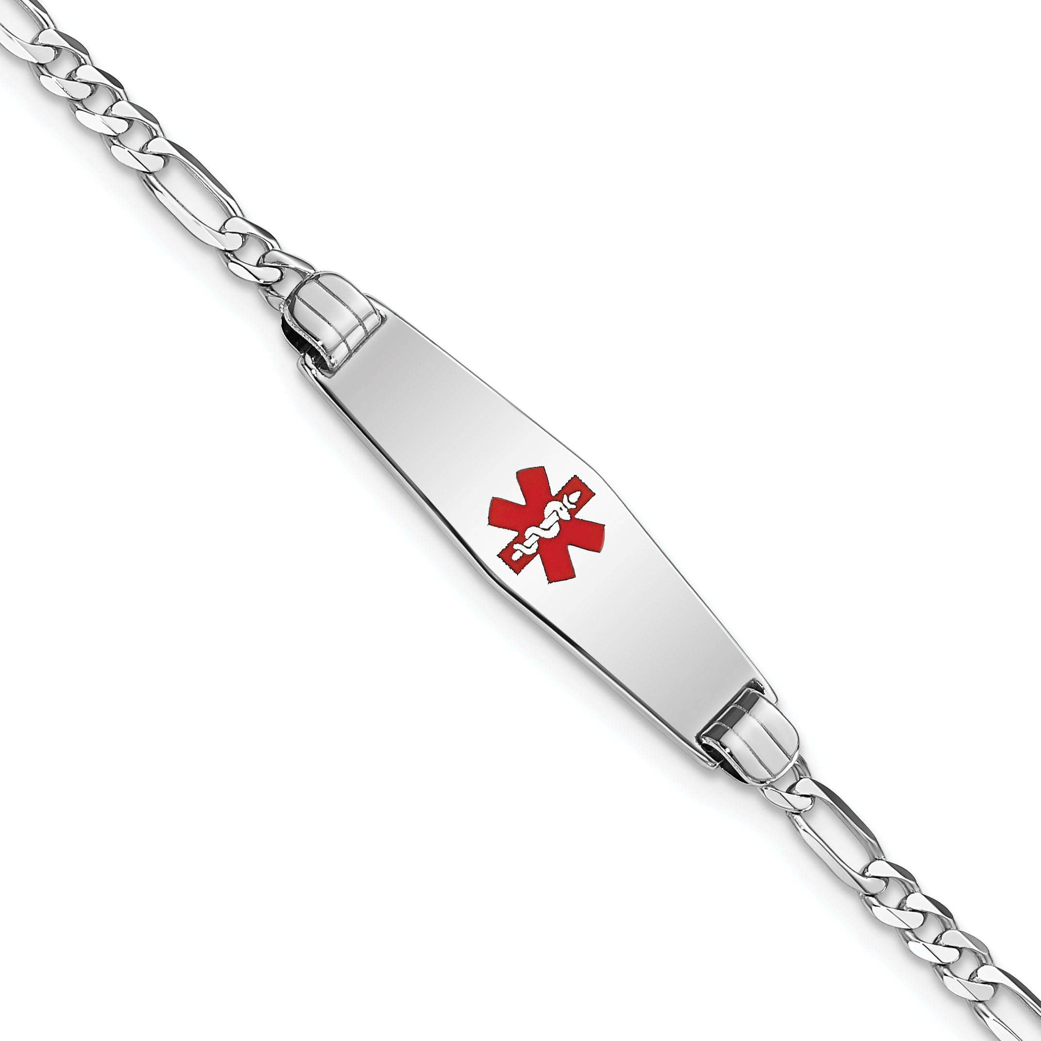 14K Wg Medical Soft Diamond Shape Red Enamel Figaro Link Id Bracelet