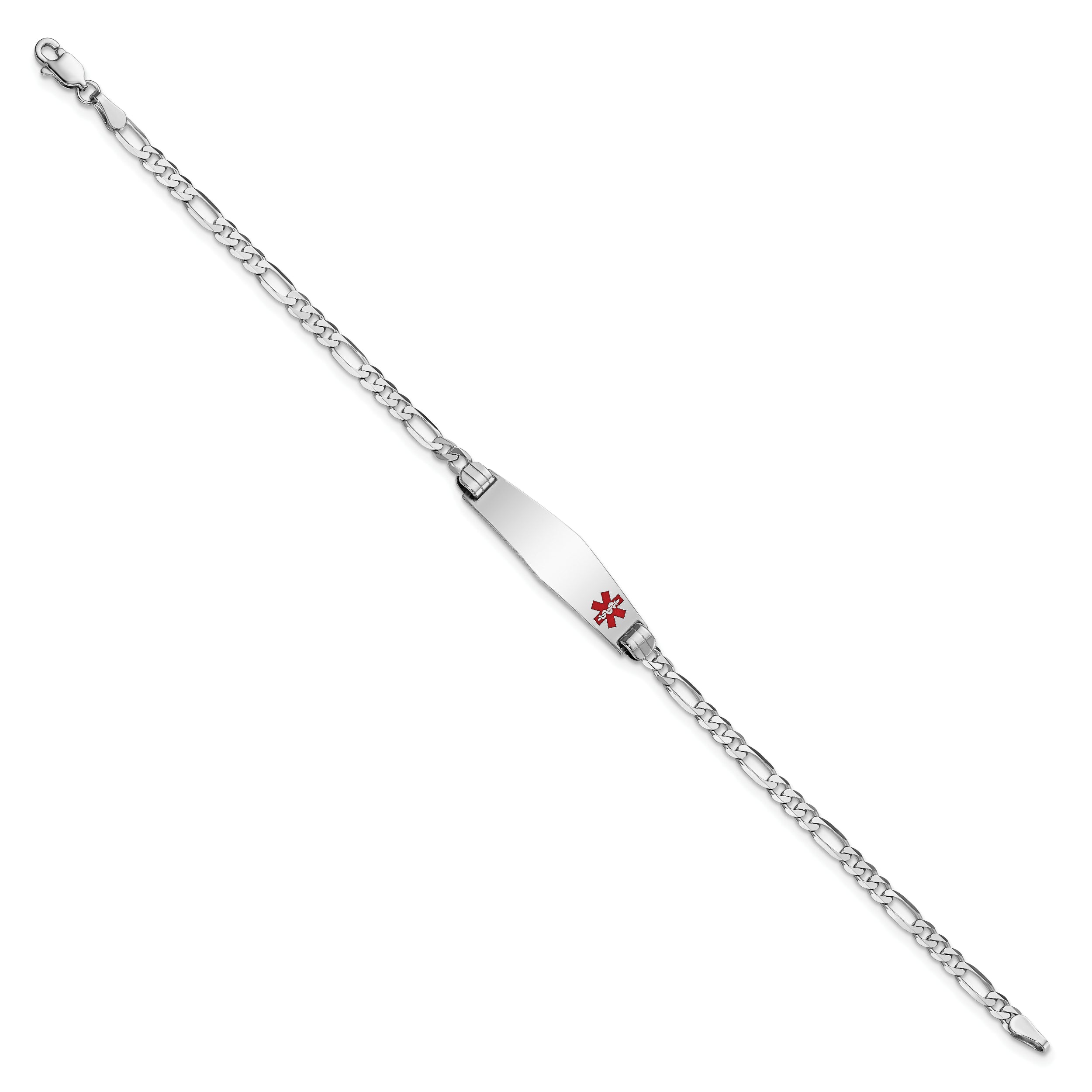 14K Wg Medical Soft Diamond Shape Red Enamel Figaro Link Id Bracelet