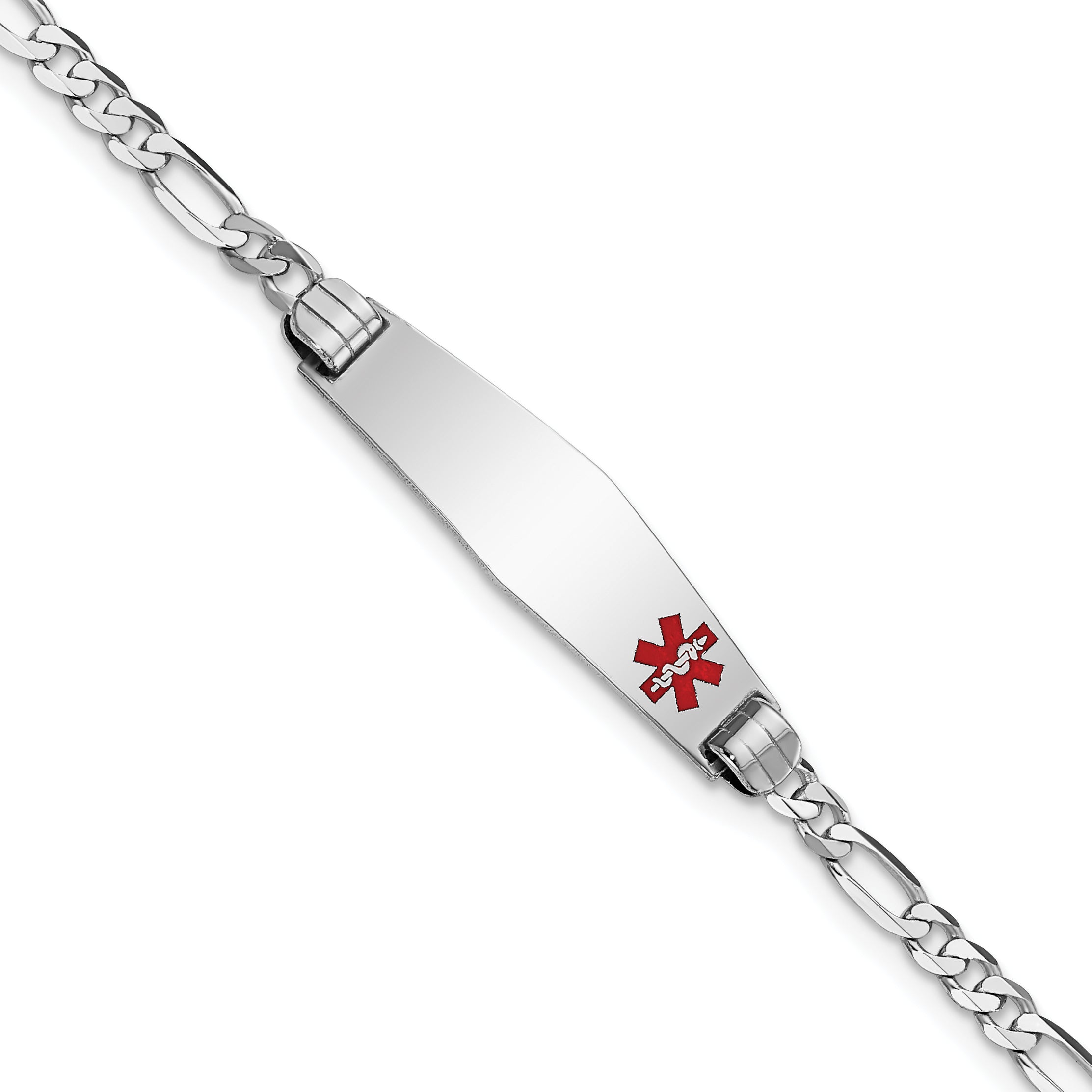14K Wg Medical Soft Diamond Shape Red Enamel Figaro Link Id Bracelet