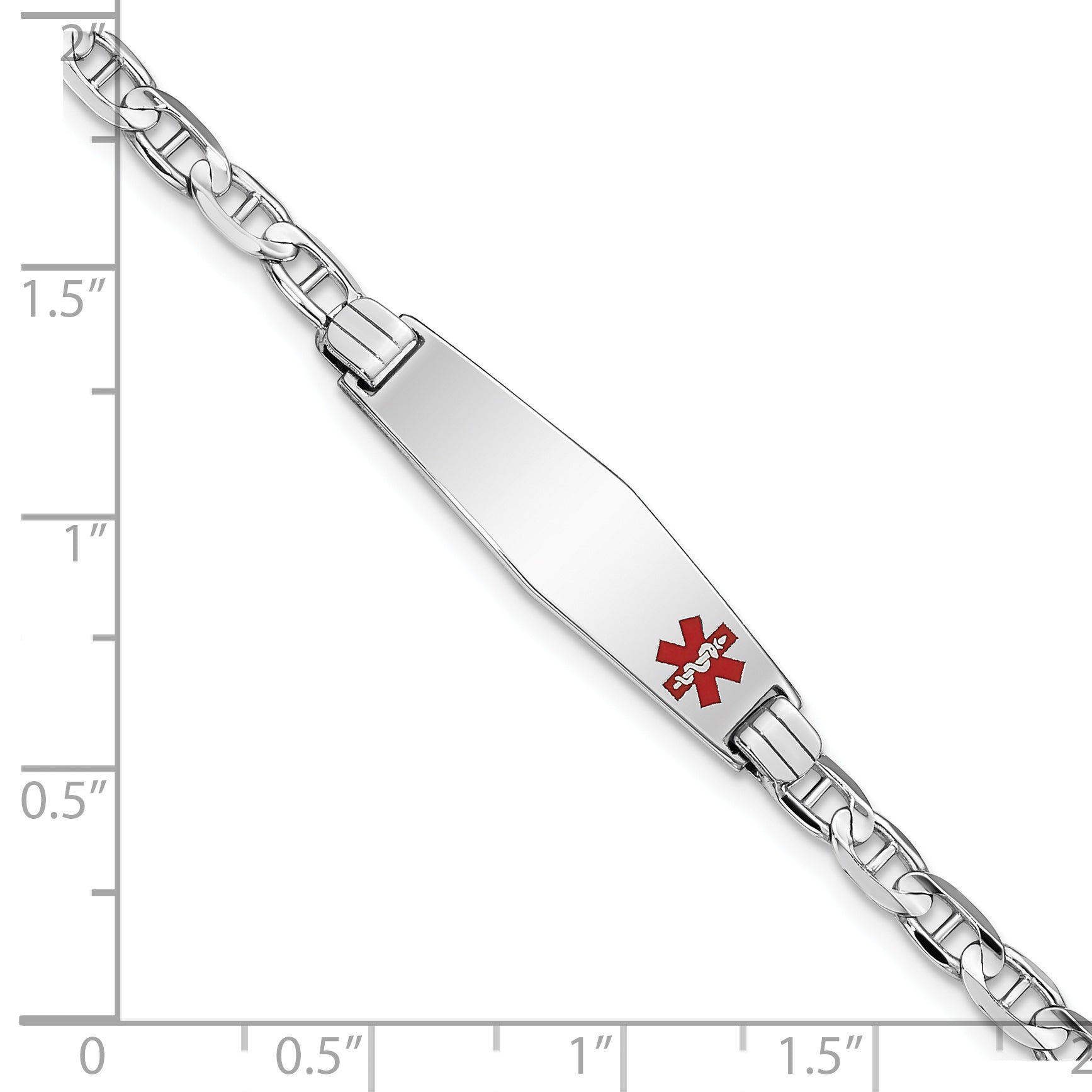 14K Wg Medical Soft Diamond Shape Red Enamel Anchor Link Id Bracelet