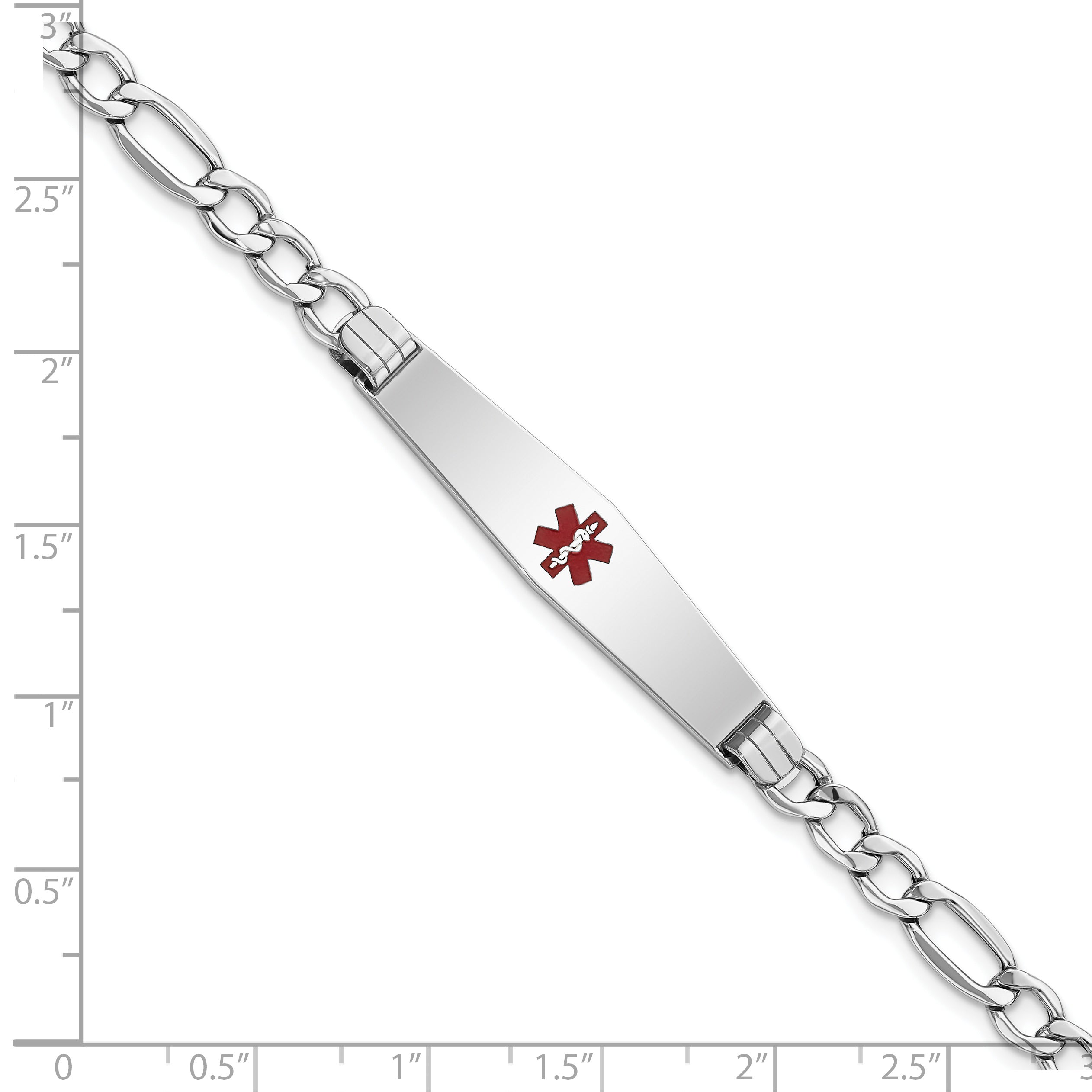 14K Wg Semi-Solid Medical Soft Diamond Shape Red Enamel Figaro Id Bracelet