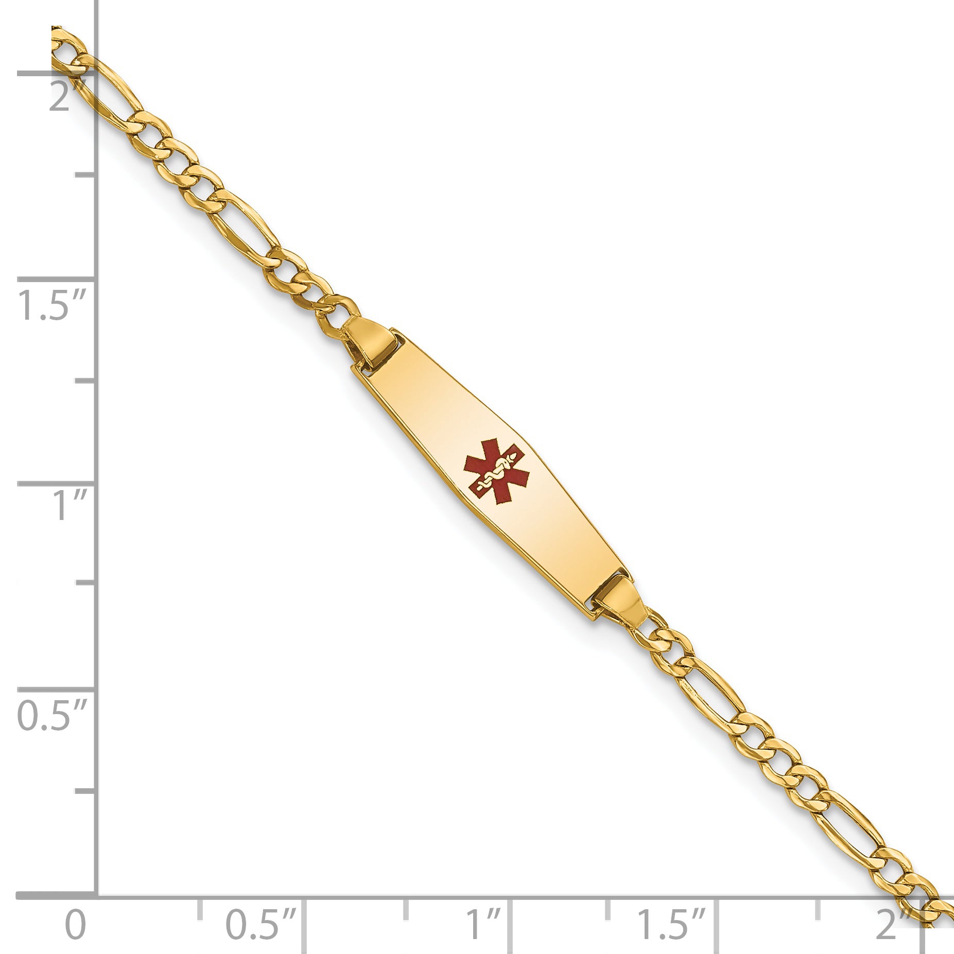 14K Medical Semi-Solid Soft Diamond Shape Red Enamel Figaro Id Bracelet