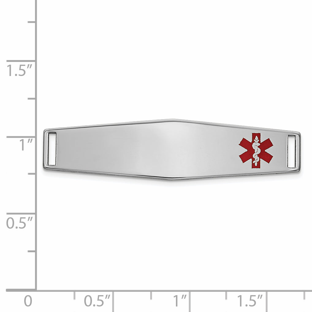14K White Gold 38x10mm Off-Center Red Epoxy Enameled Soft Diamond Shape Medical ID Plate # 819