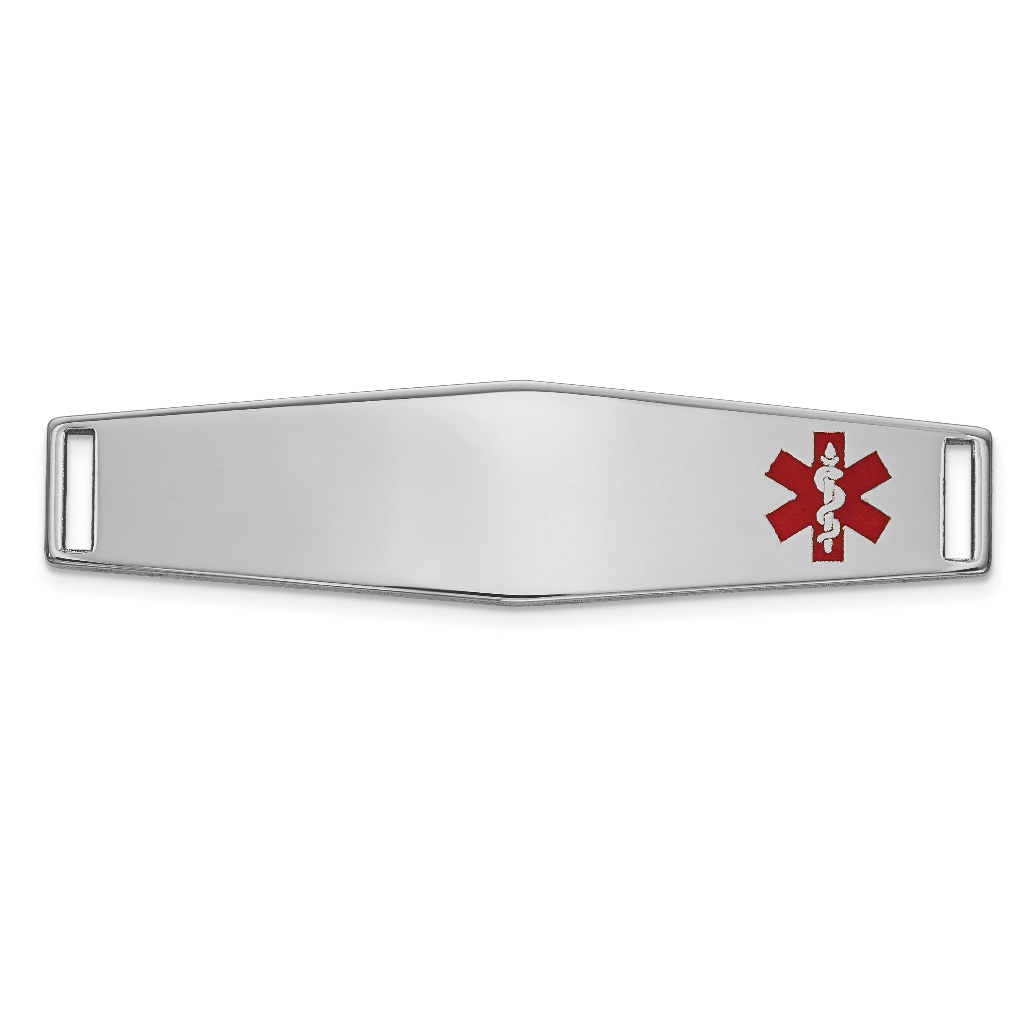14K White Gold 38x10mm Off-Center Red Epoxy Enameled Soft Diamond Shape Medical ID Plate # 819